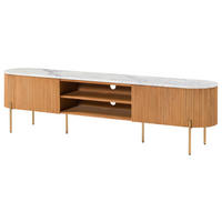 TV-BOARD Mango 200x36x51 natur lackiert / Marmor weiß BARCELONA #510 - Naturfarben/Weiß, Holz (200/51/36cm) - Massivmoebel24