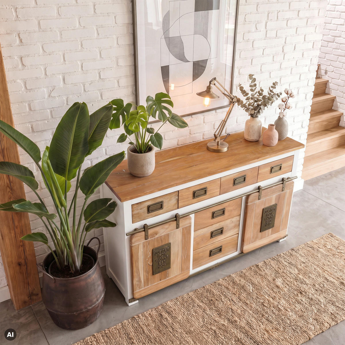 SIDEBOARD Mango 150x45x90 weiß lackiert RAILWAY #519 - Weiß, Holz (150/90/45cm) - Massivmoebel24