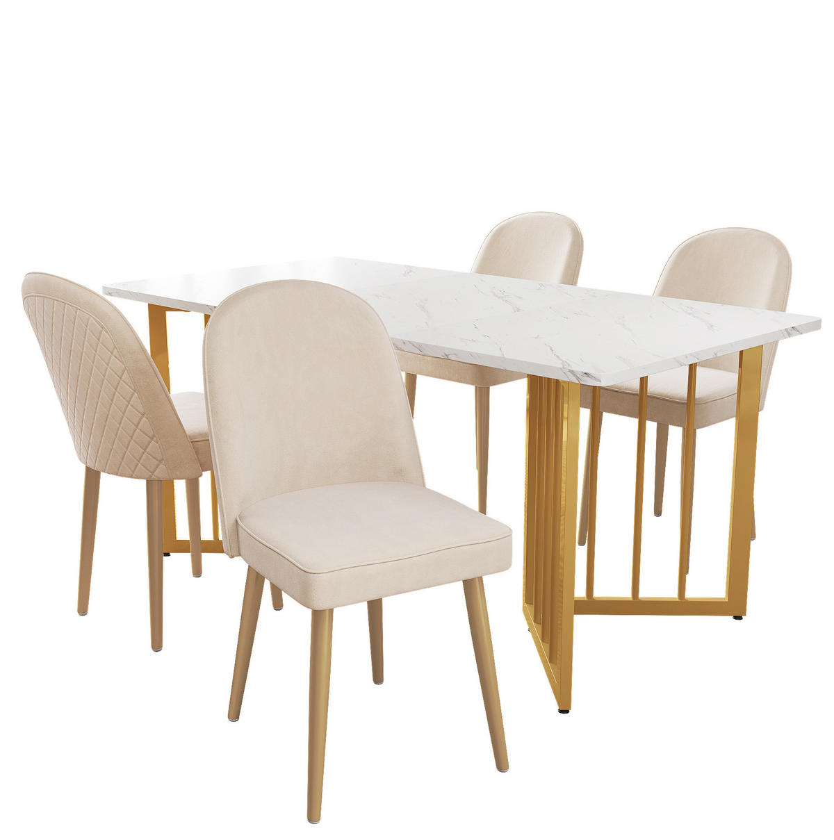 ESSZIMMERSTUHL mit Samtbezug ca. 45,5 x 62 x 87,5 cm Beige 4er-Set - Beige, Metall (62/87.5/45.7cm) - Meubliv