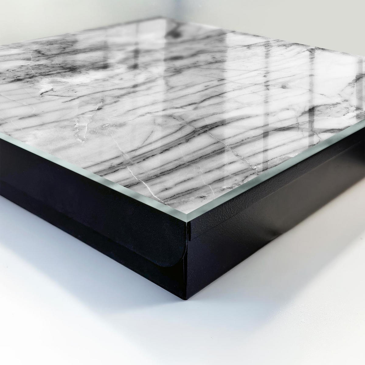 SCHLÜSSELBOX Schwarz 30x30 cm- Türöffnung nach rechts - Marmor-Eleganz - Schwarz, Metall (30/30/5cm) - TULUP