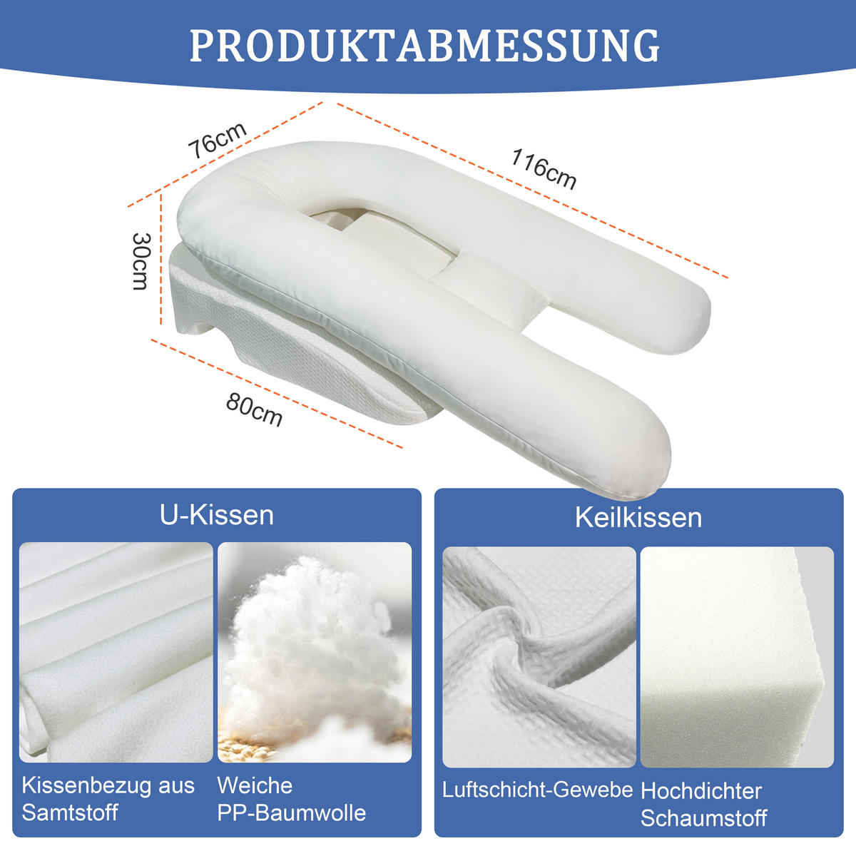 KISSEN mit Armloch 31078 - Weiß, Textil (116/76cm) - Vercart