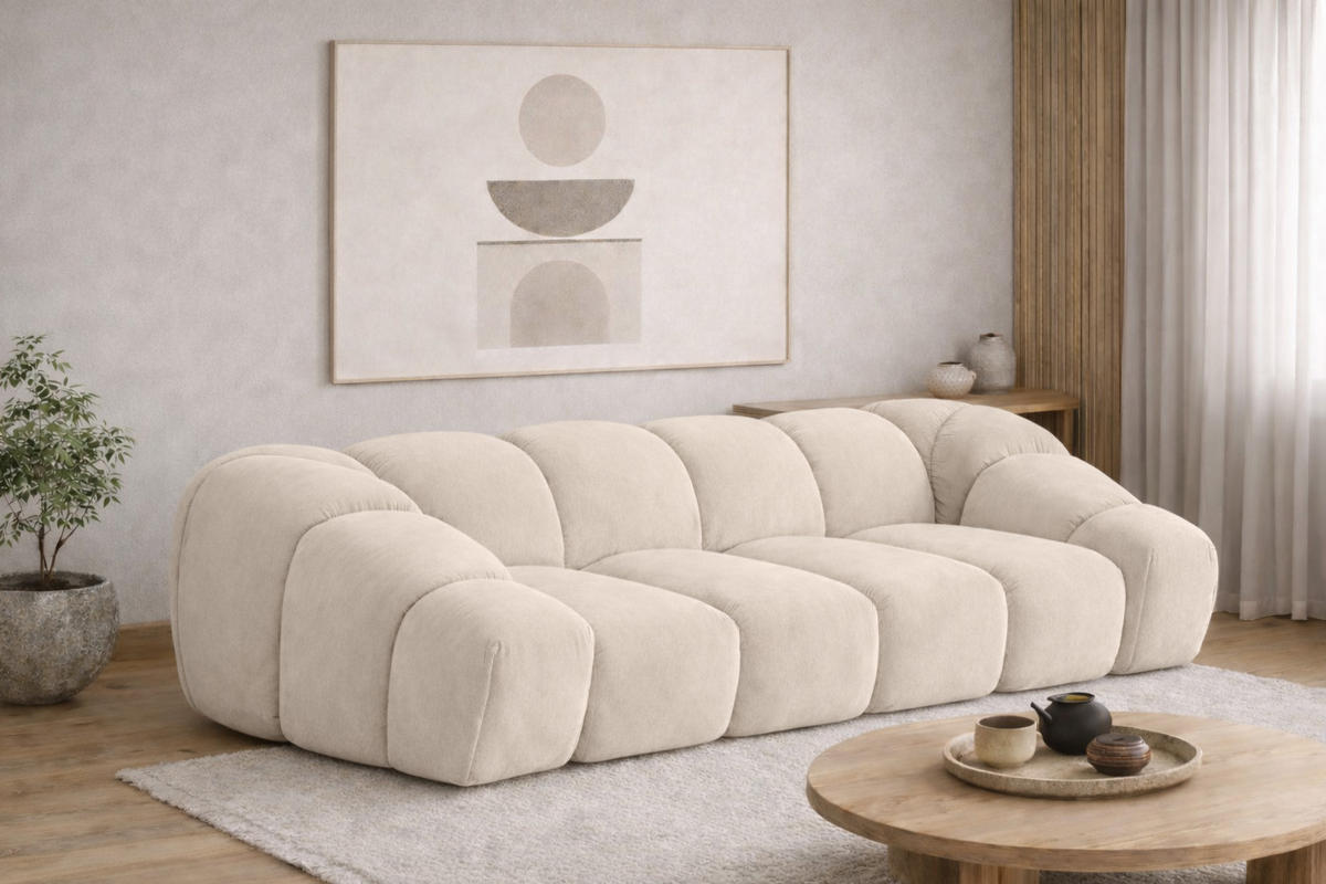SOFA 3-Sitzer modular, Veloursstoff Bluvel, Creme, CROISSANT - Creme, Holz (240/72/115cm) - Kaiser Möbel
