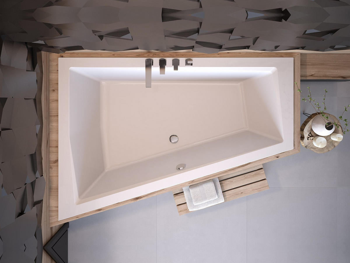 BADEWANNE Eckwanne INTIMA SLIM 180/125 Links mit Styro Ablage 4cm und 2/ Kopfstützen Ablauf Füße - Weiß, Kunststoff (125/55.5/180cm) - bad land