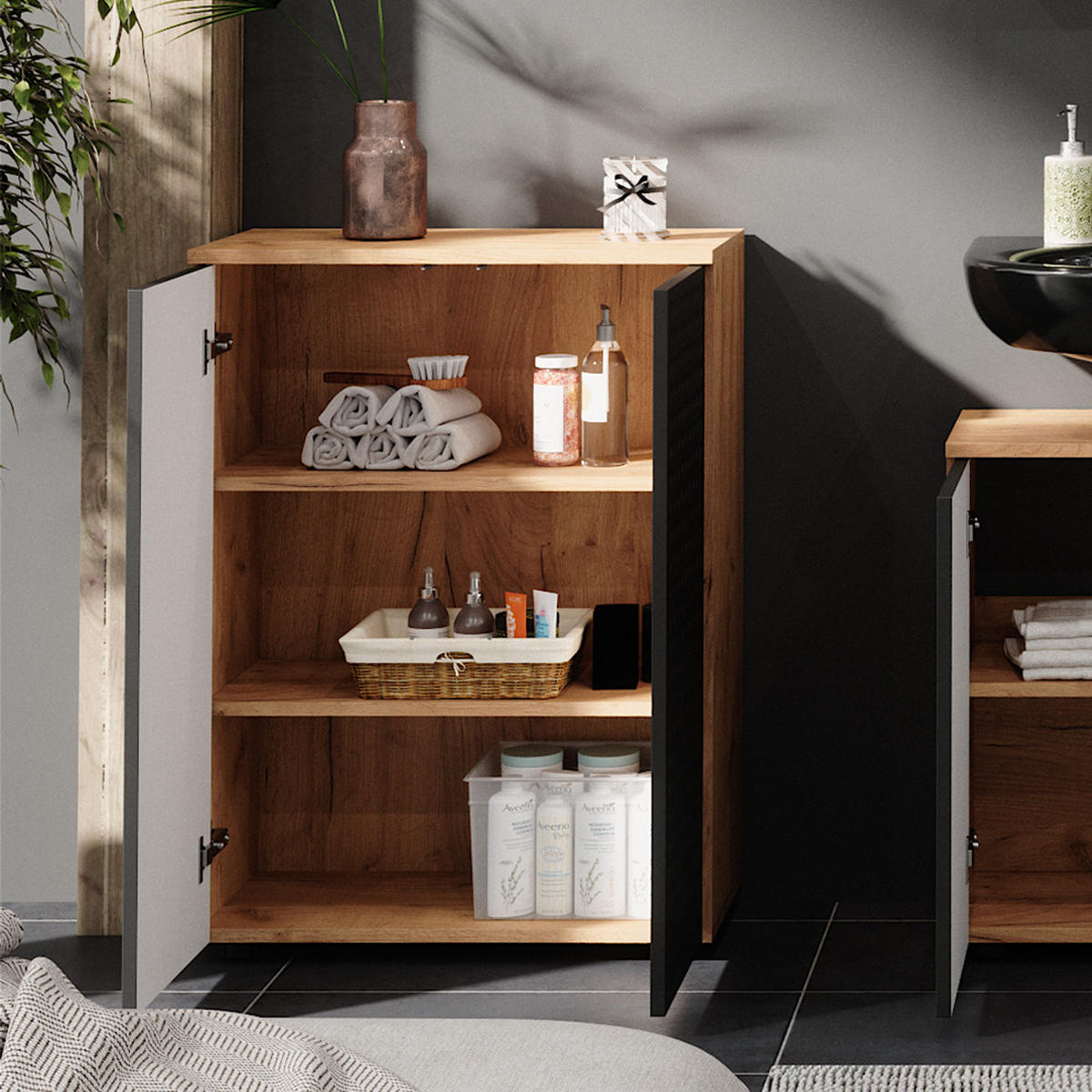 MIDISCHRANK Irma Anthrazit gepunktet 60 x 81 cm - Anthrazit, Holzwerkstoff (60/81/30cm) - Vicco