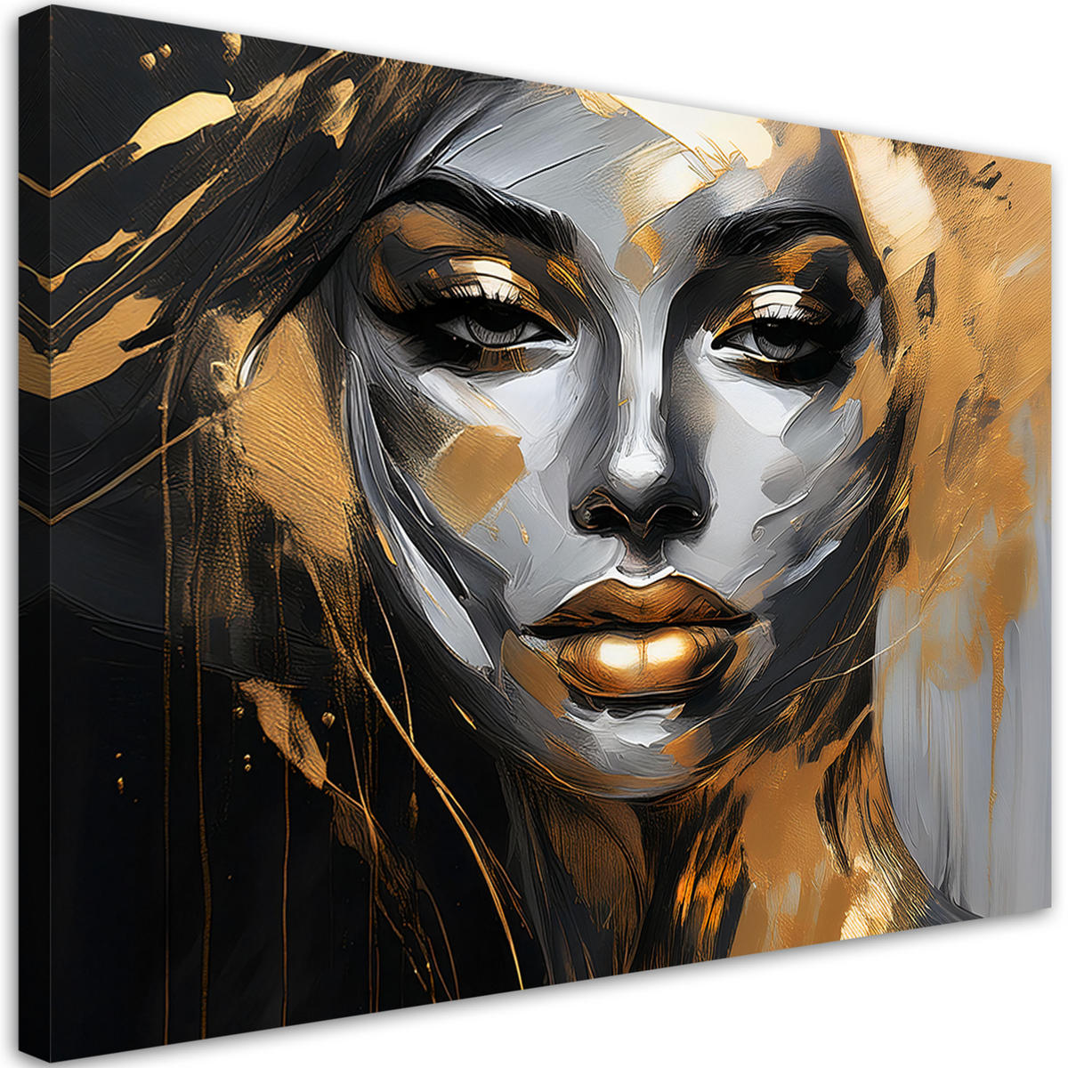 WANDBILD weiblicher glamour gesicht - Goldfarben, Textil (60/40cm) - Feeby