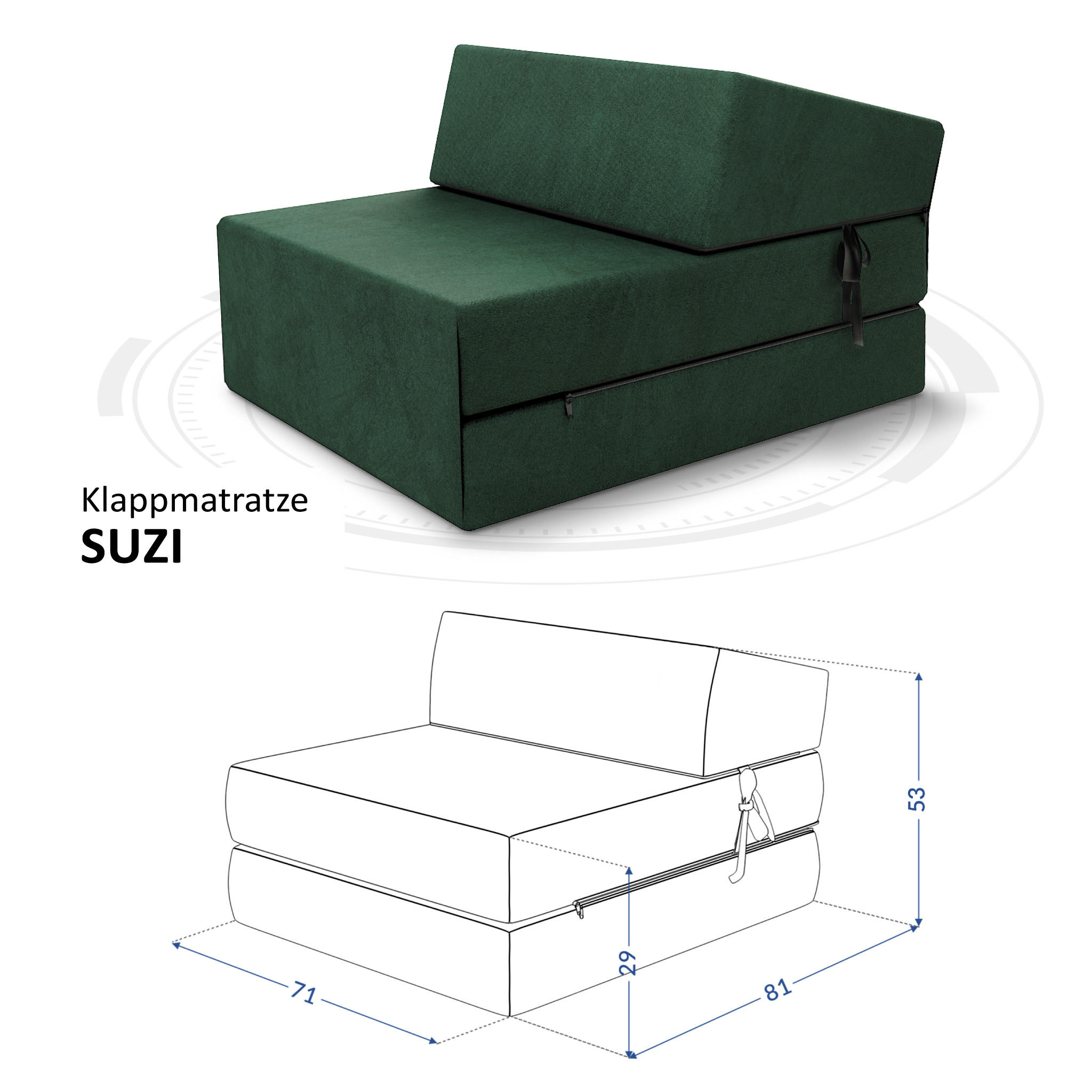 KLAPPMATRATZE SUZI - Dunkelgrün, Textil (70/200cm) - FDM