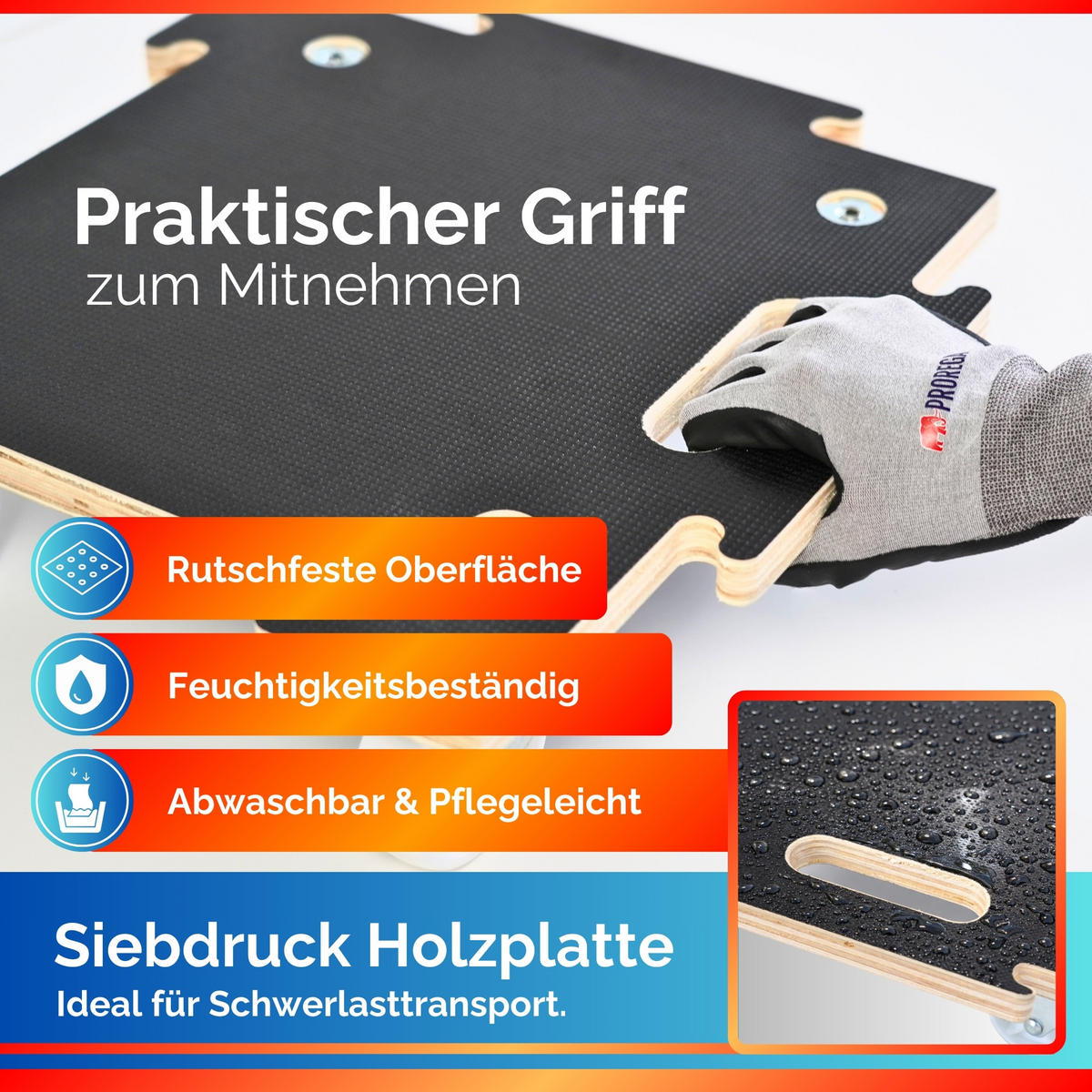TRANSPORTROLLER 2er-Set Hercules modular 39x39 cm Traglast 200kg Siebdruck Holzplatte Schwarz - Schwarz, Metall (39/39/10cm) - PROREGAL