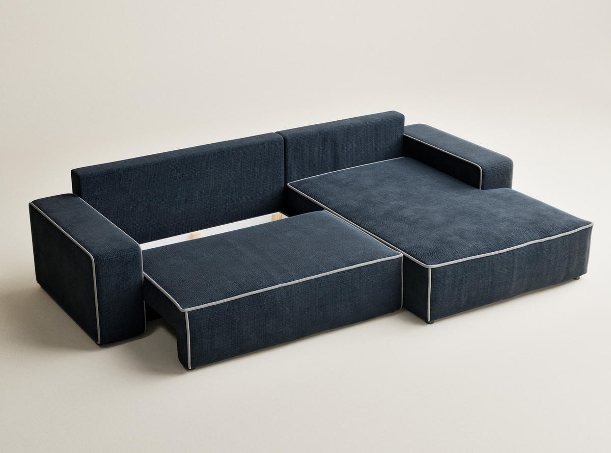 ECKSOFA MIT SCHLAFFUNKTION Modo Grau Chenille-Stoff - Rechts Seite - Schwarz/Dunkelblau, Holz/Holzwerkstoff (294/185cm) - Maison de Reve