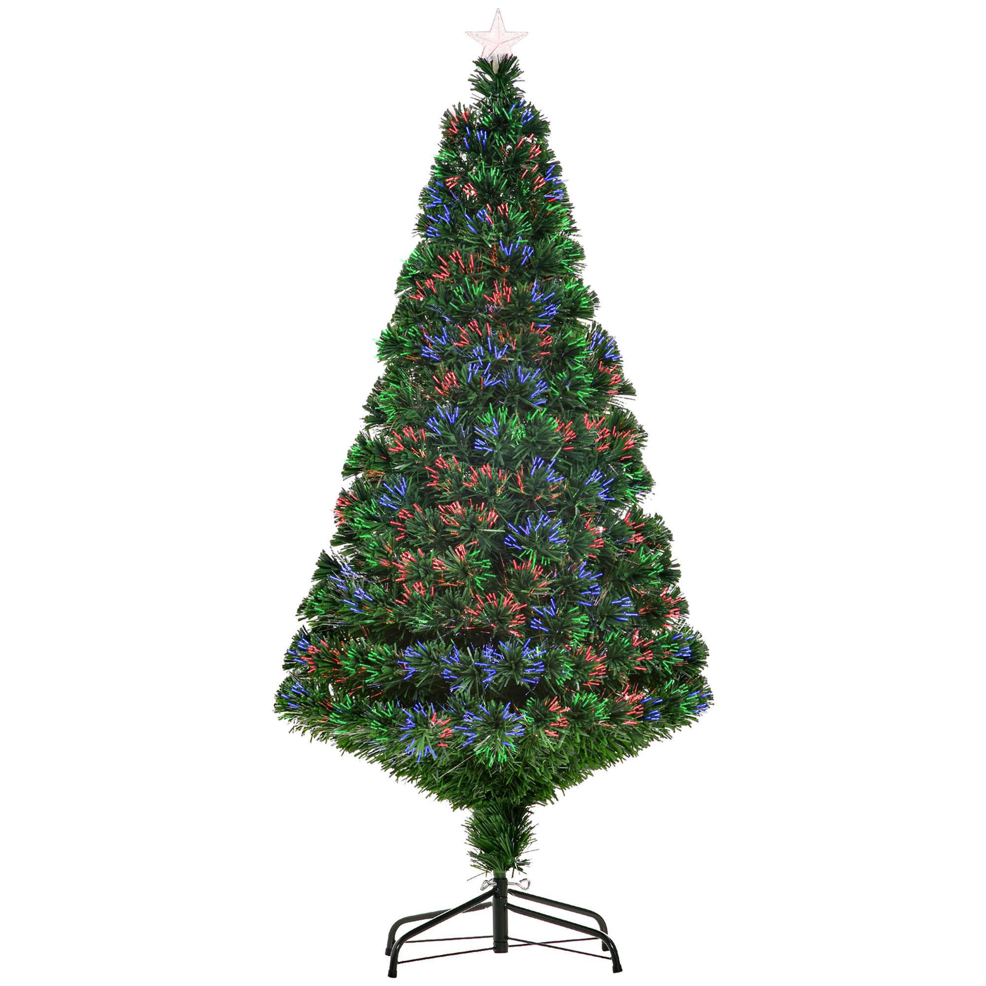 WEIHNACHTSBAUM Tannenbaum Christbaum LED Lichtfaser Baum Stern 8 Modell - Grün, Metall (150cm) - HOMCOM