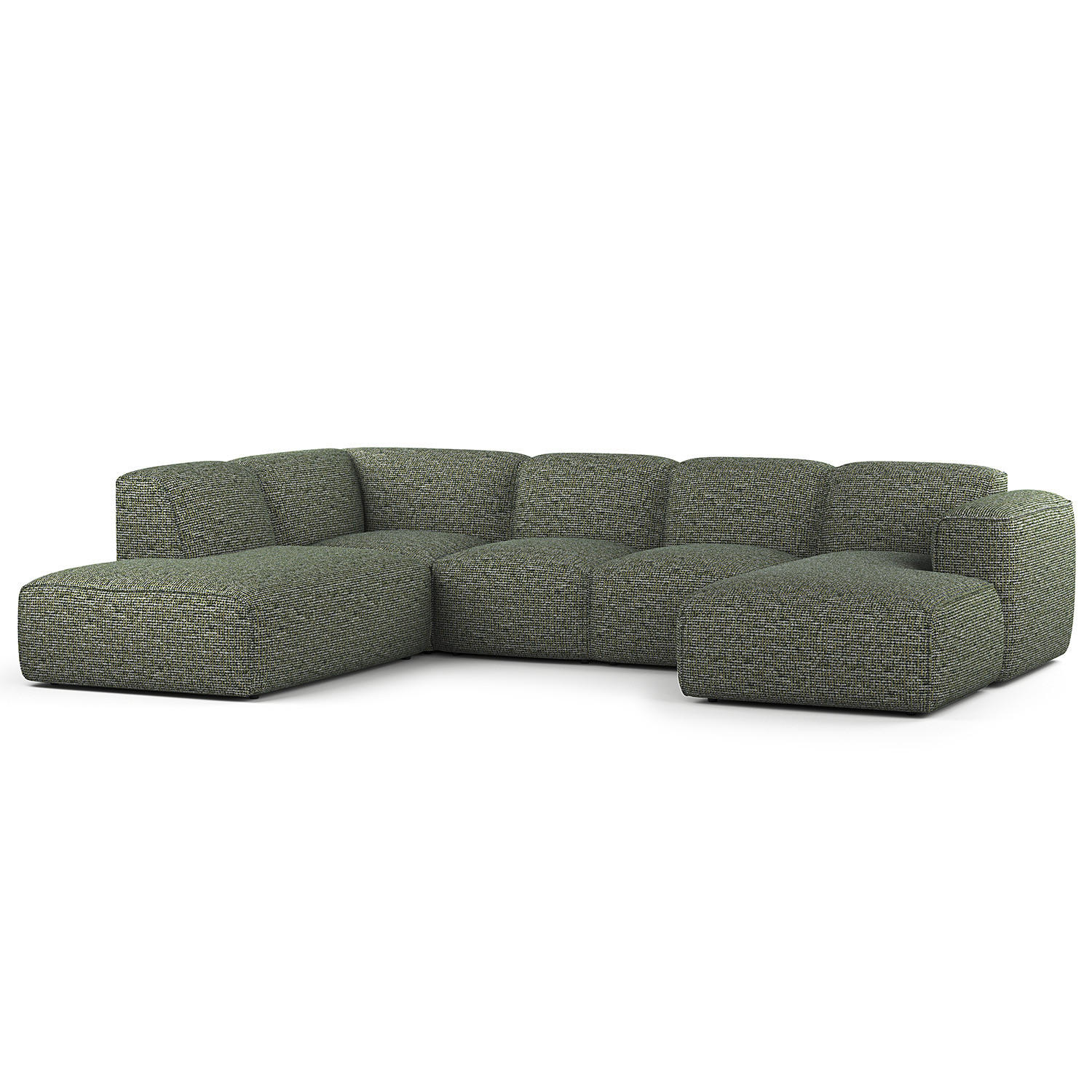 WOHNLANDSCHAFT mit Longchair - Schwarz/Grün, Kunststoff/Textil (325/71/235cm) - home24