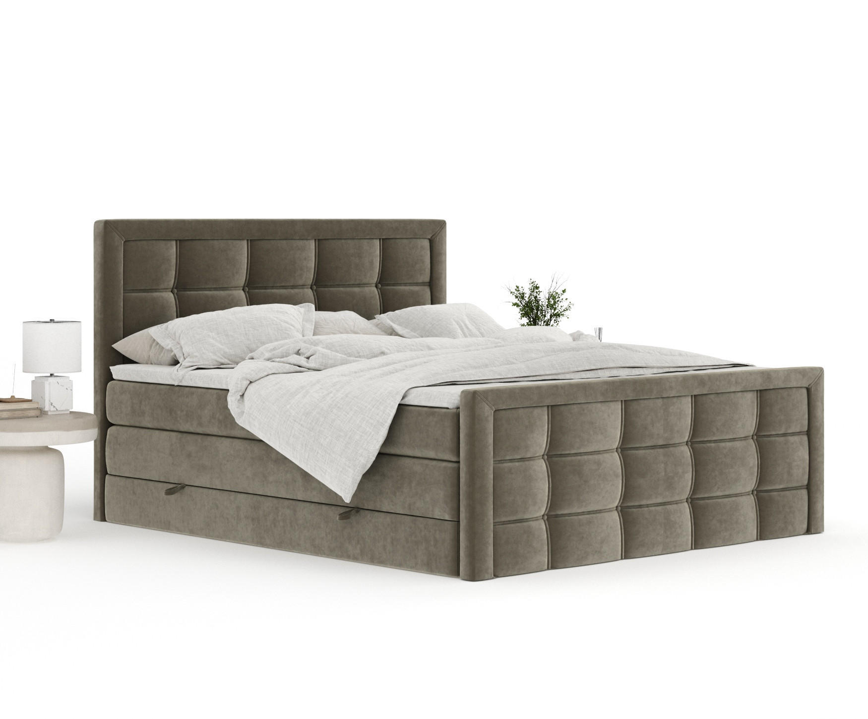 Thumbnail - Maison de Reve Boxspringbett, Taupe, Textil, Buche, Kiefer, H3 + H4, 7-Zonen, Höhe ca. 40 cm, 160x200 cm, Handmade in Eu...