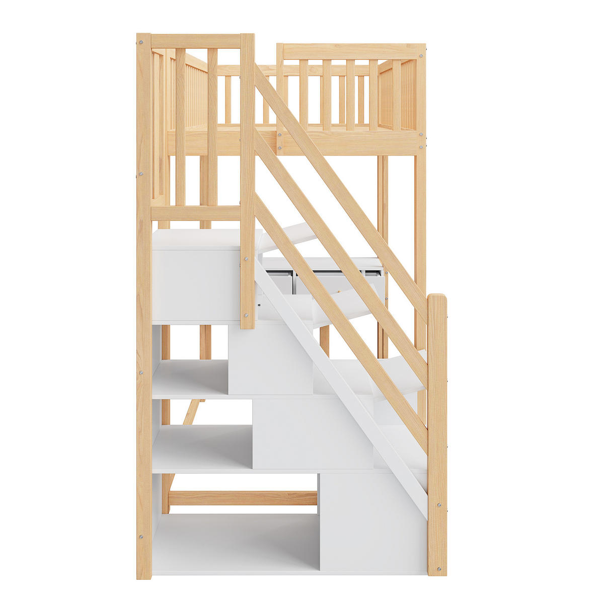 HOCHBETT 90/200 cm mit Multifunktionstisch und Aufbewahrungstreppe aus Kiefern, Weiß/Eiche hell - Weiß, Holzwerkstoff (90/200cm) - Redom