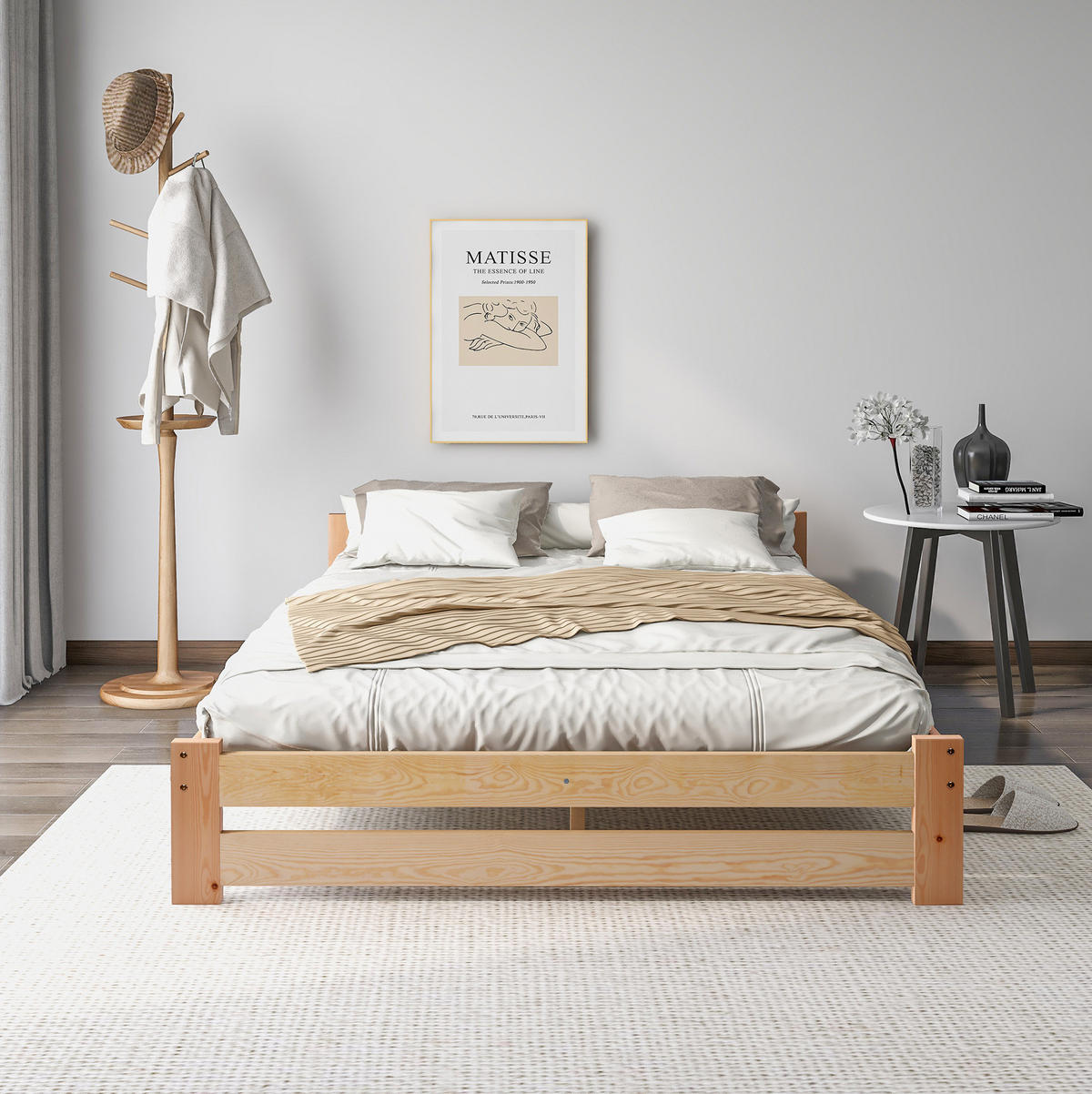 BETT 140/200 cm aus Massivholz in Natur – stabile Kiefer und schlichtes Design - Naturfarben, Holz (140/200cm) - Flora Grace