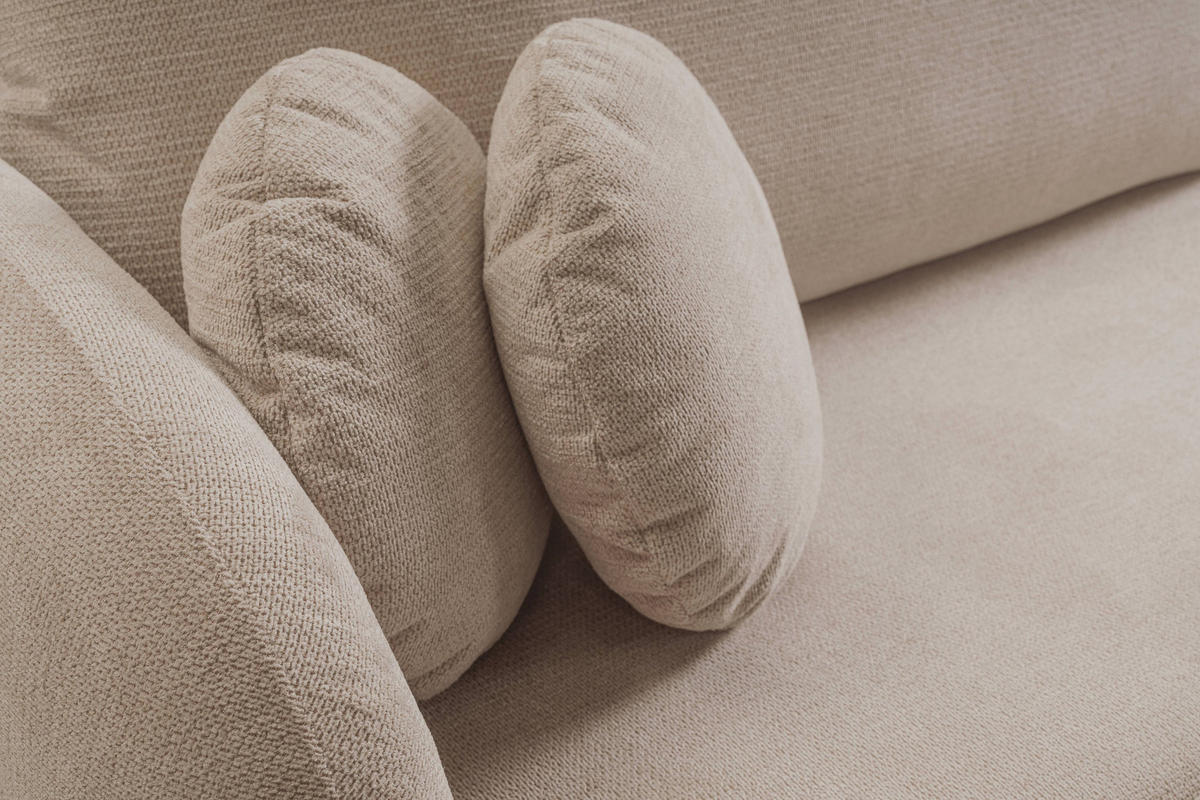 ECKSOFA AMICO R-S Beige Geflochtener Stoff mit Schlaffunktion - Beige, Holz (248/174cm) - MASSENO