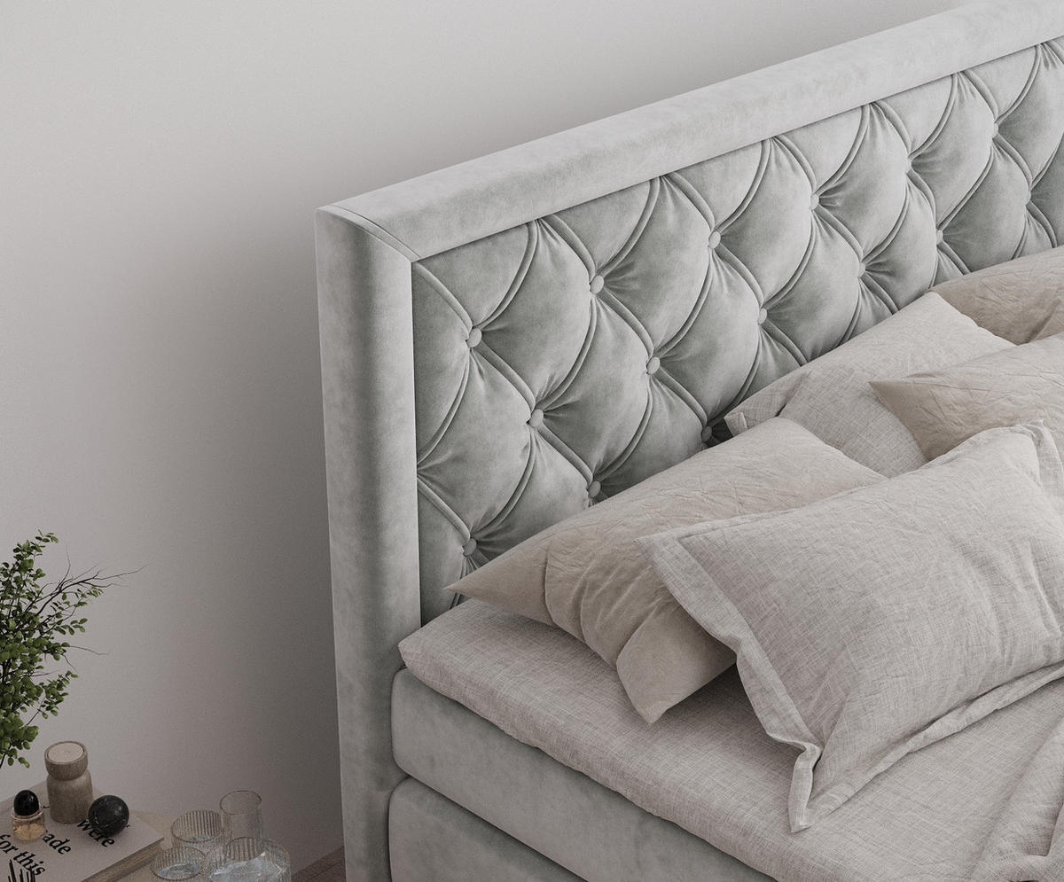 BOXSPRINGBETT Aurelia Hellgrau 180/200 cm - Hellgrau/Schwarz, Holz/Holzwerkstoff (180/200cm) - Maison de Reve