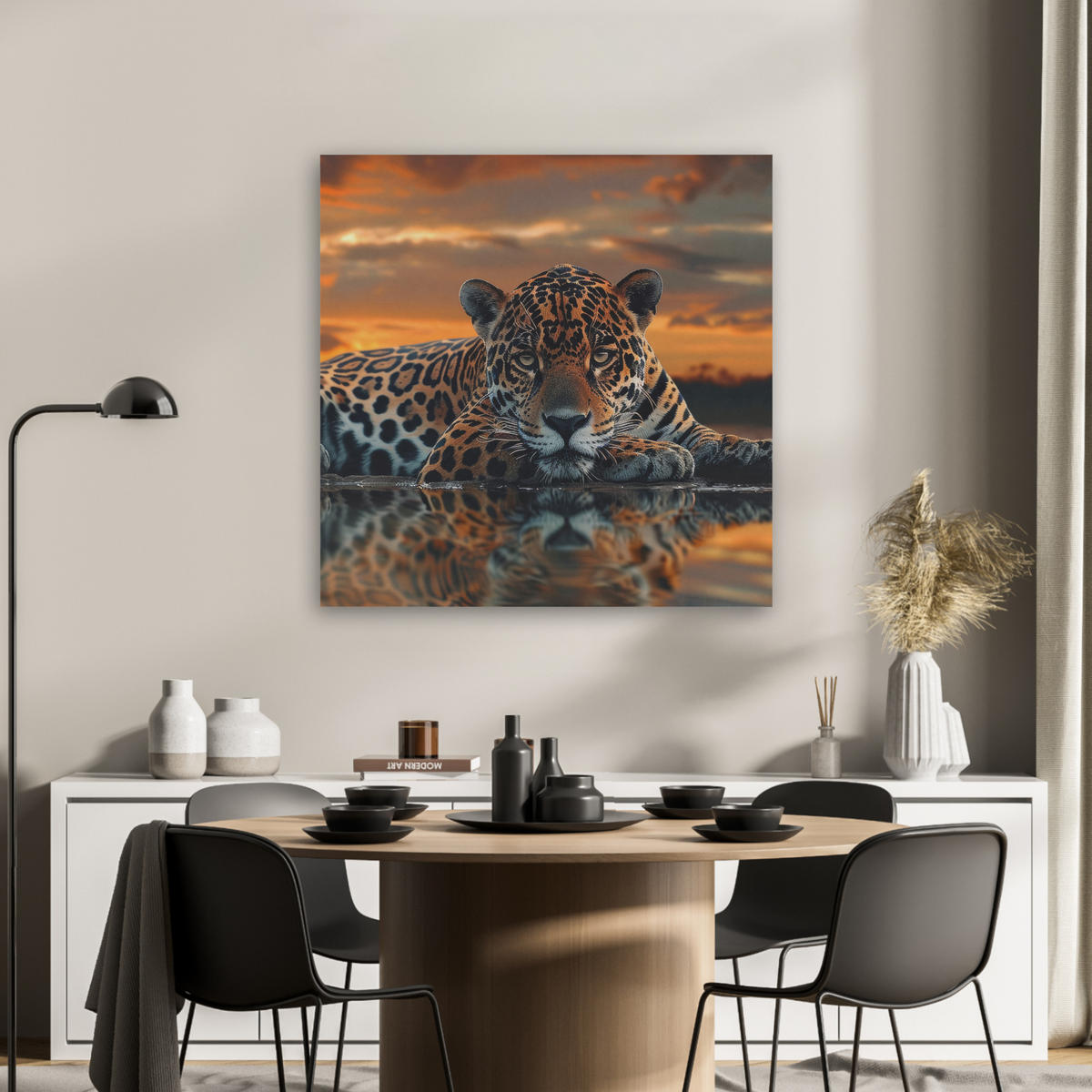 AKUSTIKBILD Natur - Leopard - Tier - Sonnenuntergang - Modern Akustikpaneele 80x80 cm - Orange, Kunststoff (80/80/0.9cm) - MuchoWow