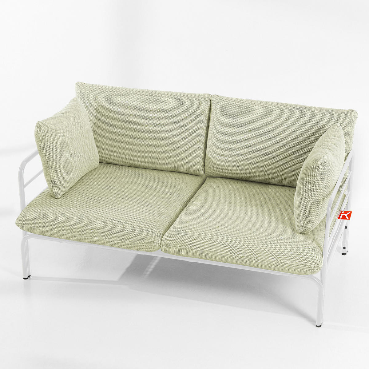 GARTENMÖBELSET RAMBE 4-tlg. 1x Tisch 2x Sessel 1x Sofa 2-Sitzer, mit Kissen, LOFT-STIL, Weiß - Weiß/Hellgrün, Glas/Textil - KONSIMO®