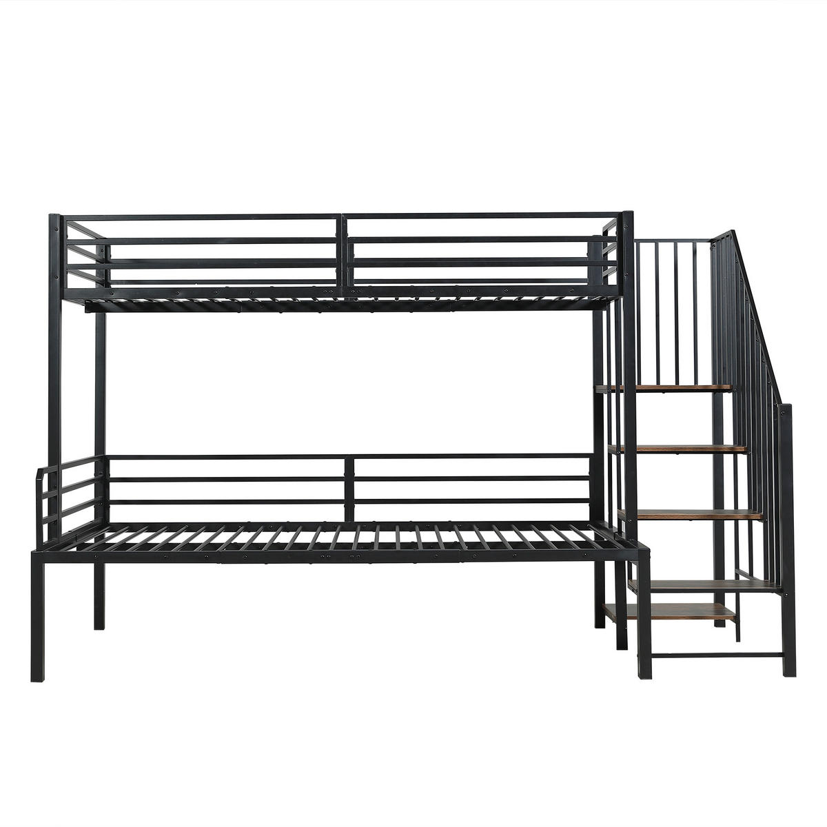 ETAGENBETT 90/120x200 cm aus Metall und MDF mit Eckleiter, Stauraum und Sicherheitsgeländern, Schwarz/Vintage-Holzfarbe - Schwarz, Holzwerkstoff (90/200cm) - Redom