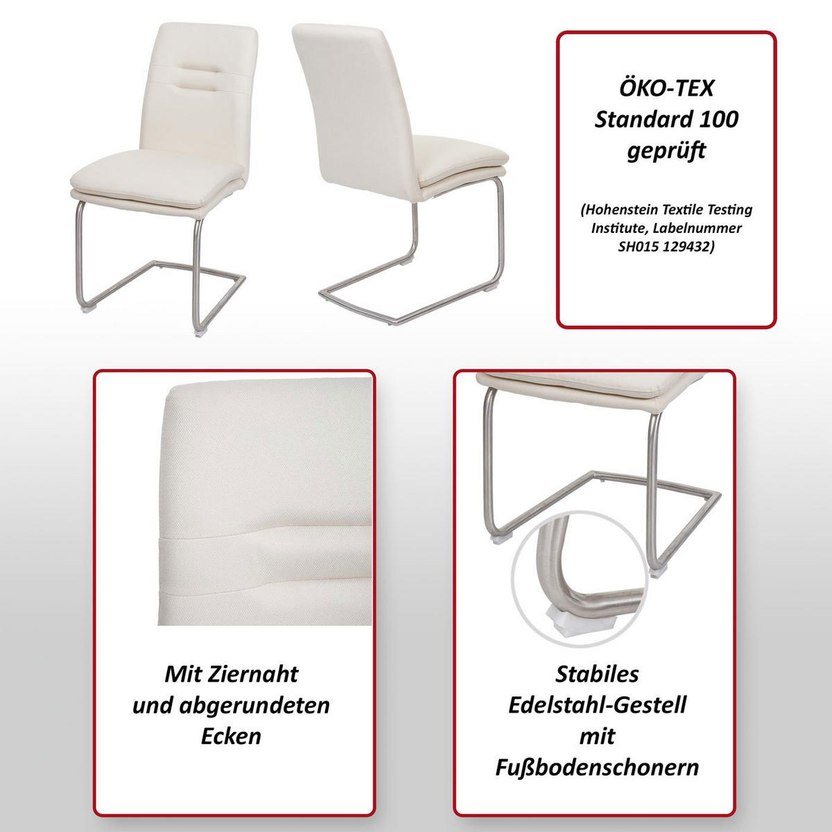 ESSZIMMERSTUHL Cremeweiß 6er-Set - Beige/Weiß, Textil (47/92/57cm) - MCW