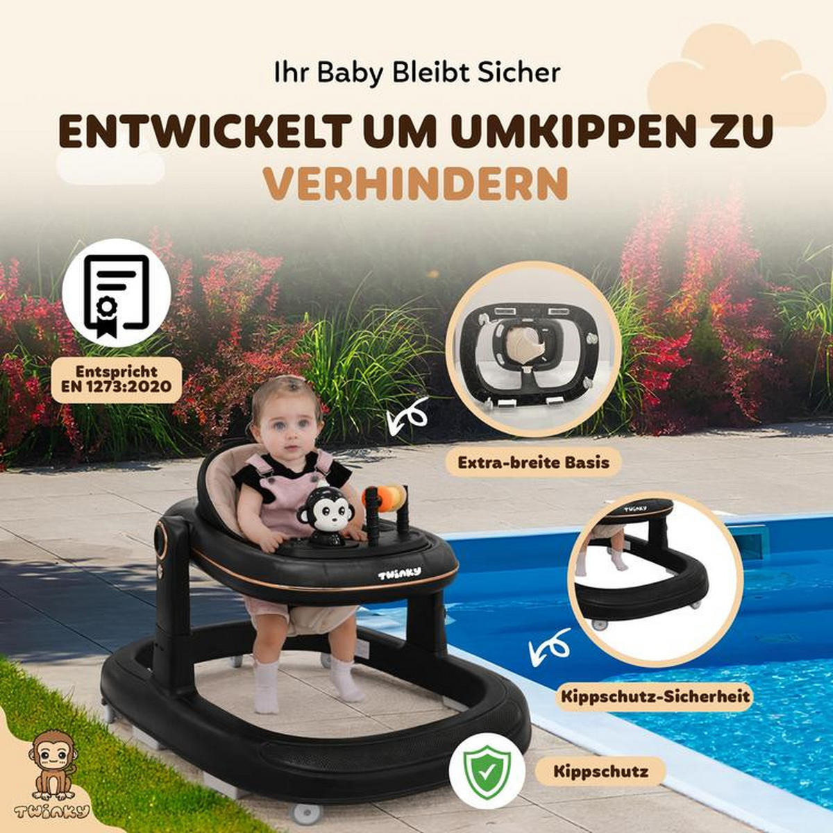 LAUFLERNHILFE GO 3 in 1 Schwarz - Lauflernwagen mit Spielset und Zubehör - Schwarz, Kunststoff (70/70cm) - Twinky