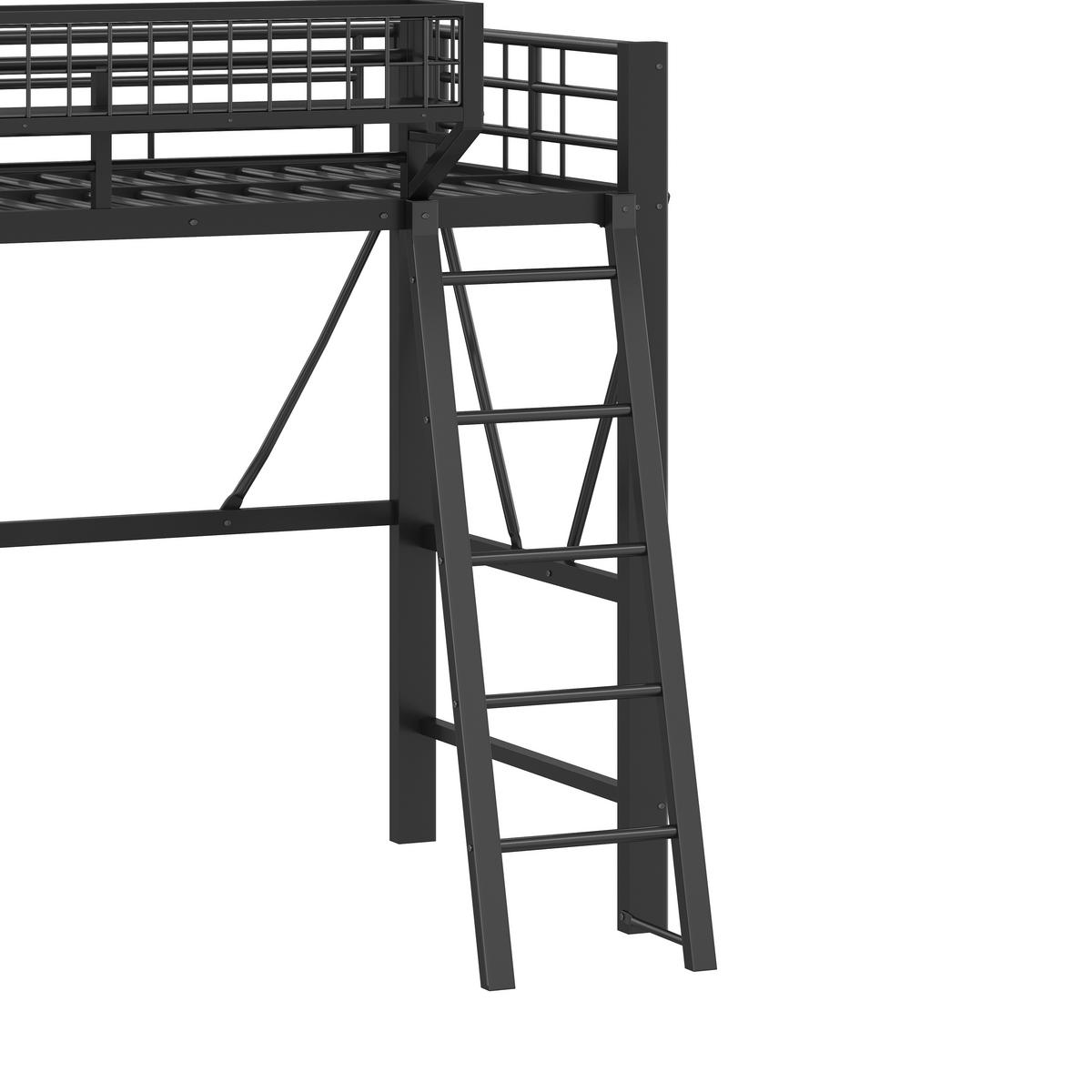 HOCHBETT 90/200 cm in Schwarz mit Stauraum, LED und Sicherheitsgitter aus Metall - Schwarz, Metall - STILVORA