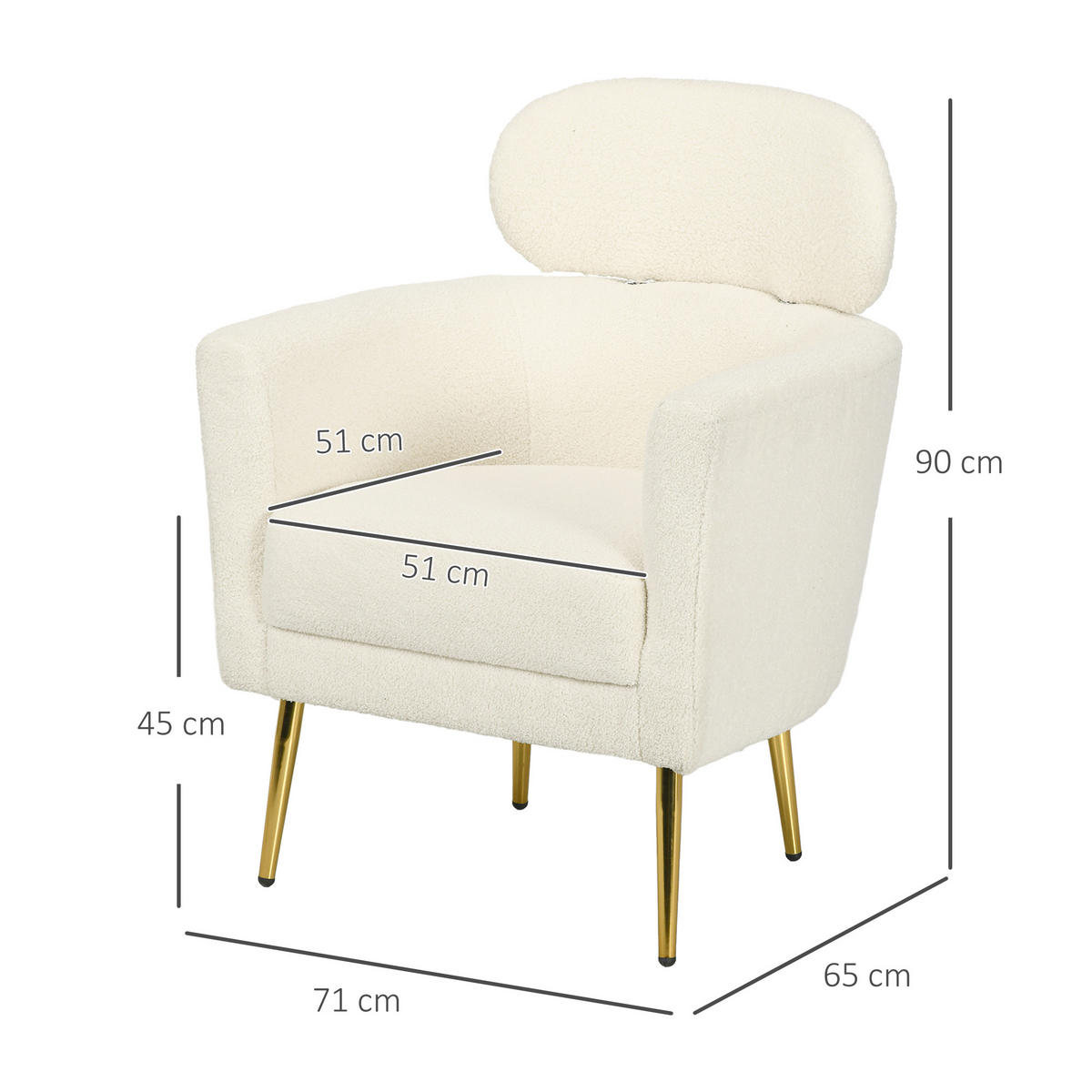 SESSEL DE-13456 mit abnehmbarer Kopfstütze, Teddyfell Creme - Creme, Textil (65/90/71cm) - ComfortXL