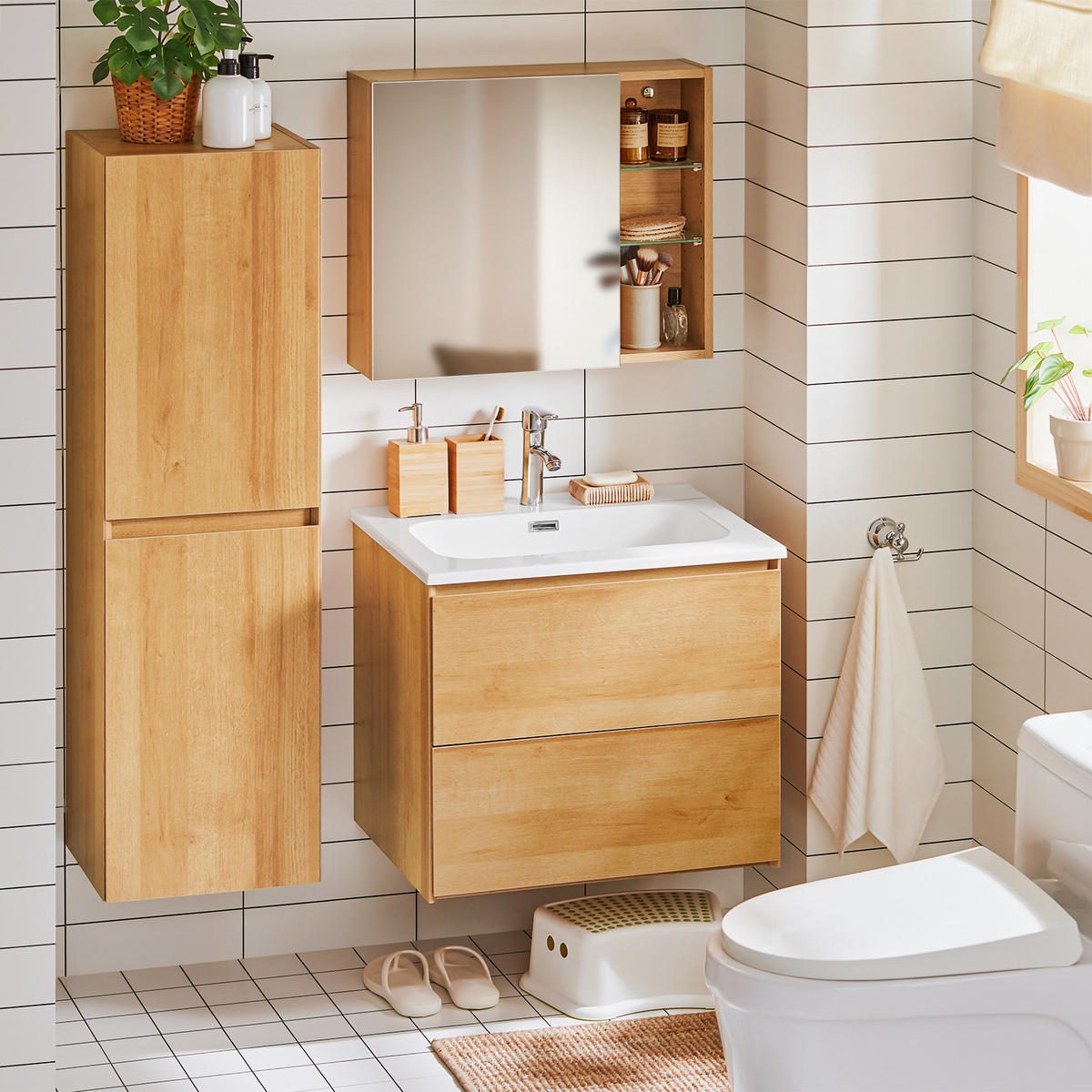 WASCHTISCHKOMBI Natur - Braun, Keramik/Holzwerkstoff (61/54/46cm) - SoBuy