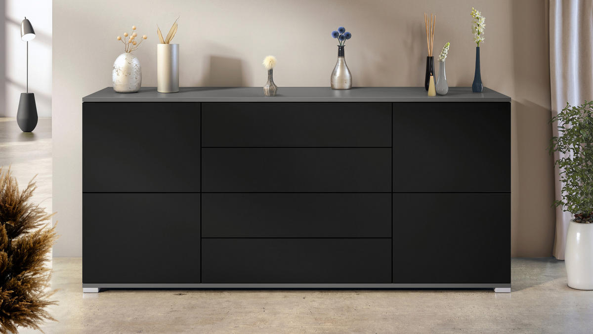 SIDEBOARD Rova Schwarz matt - Schwarz, Holzwerkstoff (166.5/75.5/35cm) - Vladon