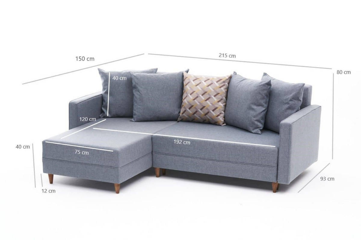 ECKSOFA mit Schlaffunktion, 215 cm Gesamtbreite - Blau/Braun, Holz/Buchenholz (215/150cm) - myHomelando