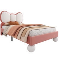KINDERBETT 90/200 cm aus Samt mit LED-Lichtleiste und flügelförmigem Kopfteil Rosa-Beige - Rosa, Textil (90/200cm) - Modenvie