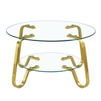 COUCHTISCH Retro Rund Gold/Transparent Sicherheitsglas mit Metallgestell 2 Ebenen - Transparent/Goldfarben, Glas/Metall (80/80/45cm)