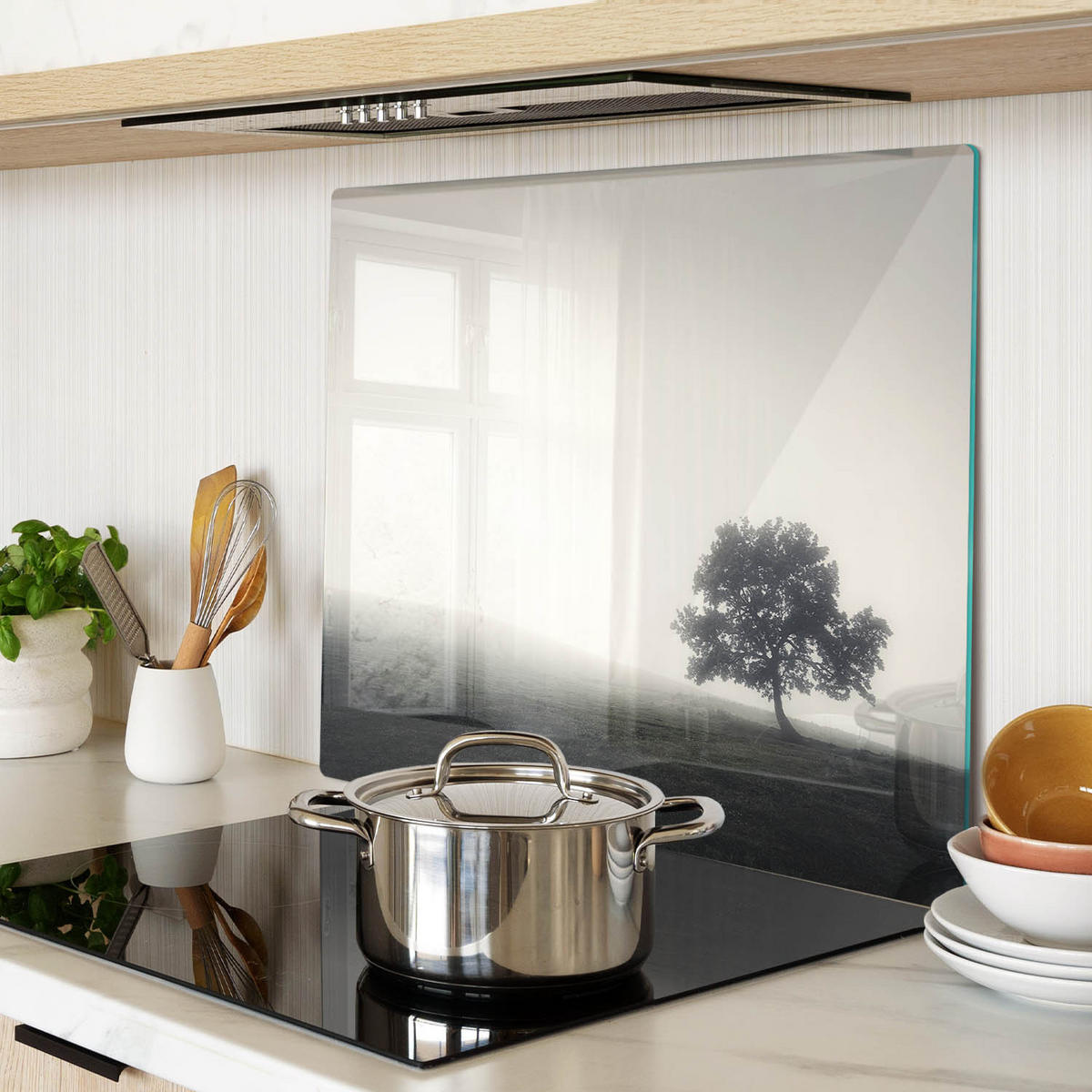 GLASPLATTE 60x52 cm Einsamer Baum - Grau, Glas (60/0.4/52cm) - TULUP