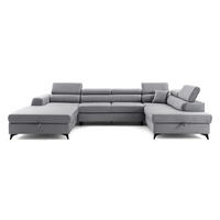 ECKSOFA U-Form PIERO U Rechts mit Schlaffunktion 125x260 Velours Grau - Schwarz/Grau, Holz/Textil (203/90/350cm) - Muffo