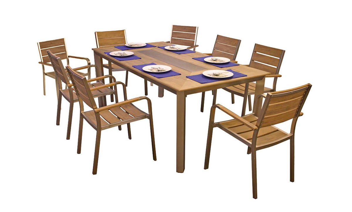 GARTEN-SITZGRUPPE Alwin 9-teilig Stuhl Klassik offen Gartenmöbel-Set - Braun, Kunststoff - DELUKE