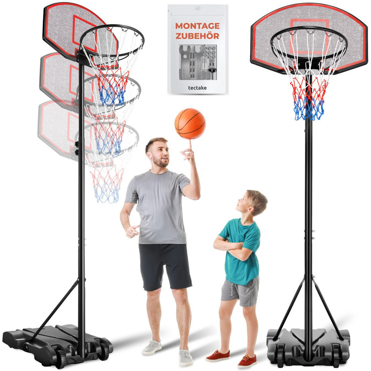 BASKETBALLKORB Harlem,rollbar,schwarz - Schwarz, Metall (71/122cm) - tectake