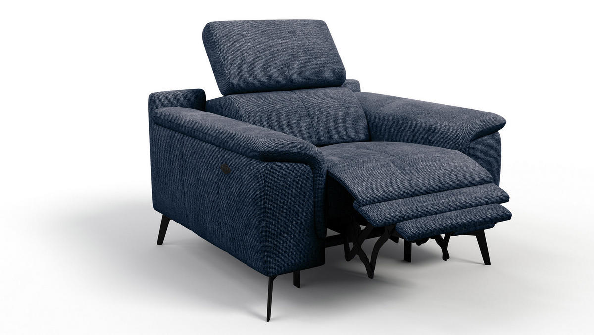 SESSEL FIERO mit Relaxfunktion, dunkelblau - Schwarz/Dunkelblau, Holzwerkstoff/Textil (114/82/103cm) - Courtois Laville