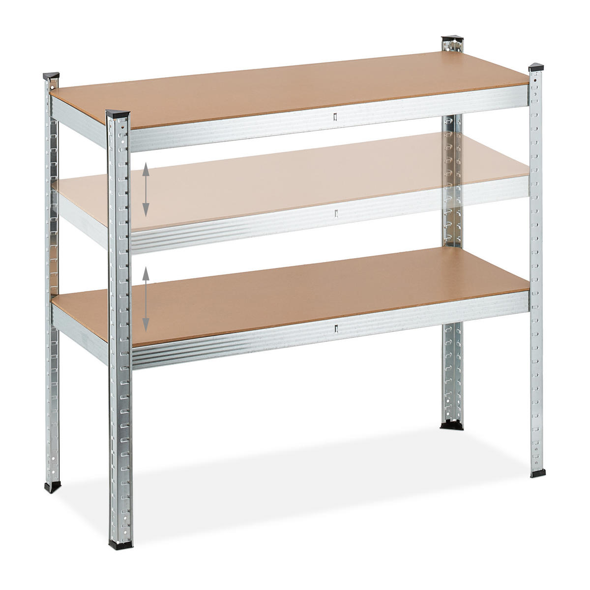 SCHWERLASTREGAL - Silberfarben, Holzwerkstoff/Metall (100/180/40cm) - Relaxdays