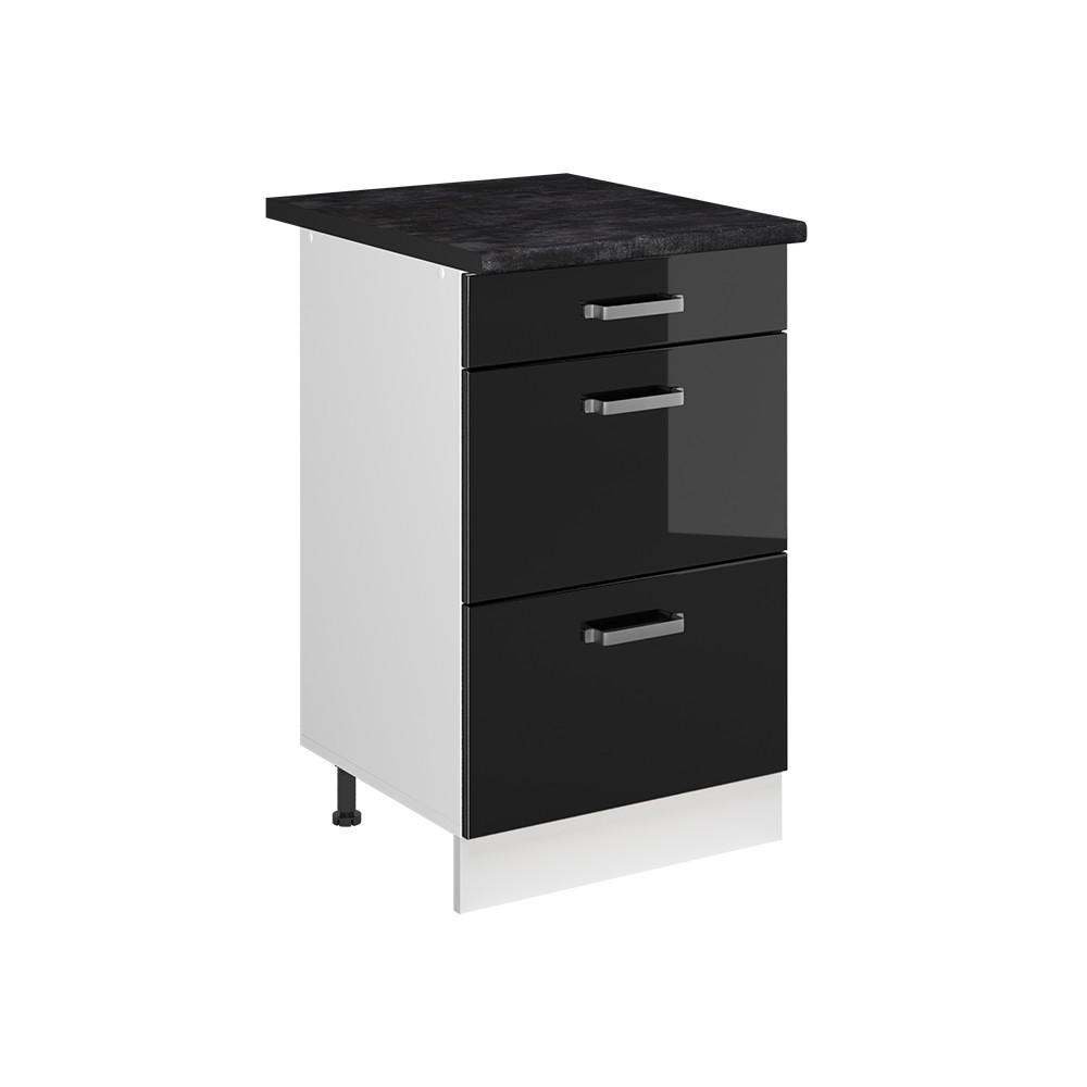 KÖKSUNDERSKÅP R-Line, Svart högblank/Vit, 50 cm antracitas stalviršis Svart högglans, Vit 81.6/50/60 cm