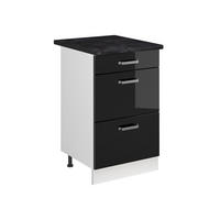 DULAP DE BAZĂ DE BUCĂTĂRIE R-Line, Negru lucios ridicat/Alb, 50 cm стільниця Антрацит - alb/negru cu luciu intens, compozit lemnos (50/81.6/60cm) - Vicco