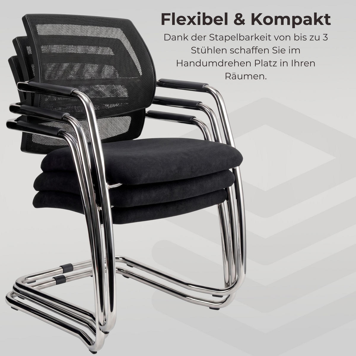 FREISCHWINGER Besucherstühle (2er-Set) 59/56/81 cm in Netzrücken schwarz - Schwarz, Metall (56/81/59cm) - bümö