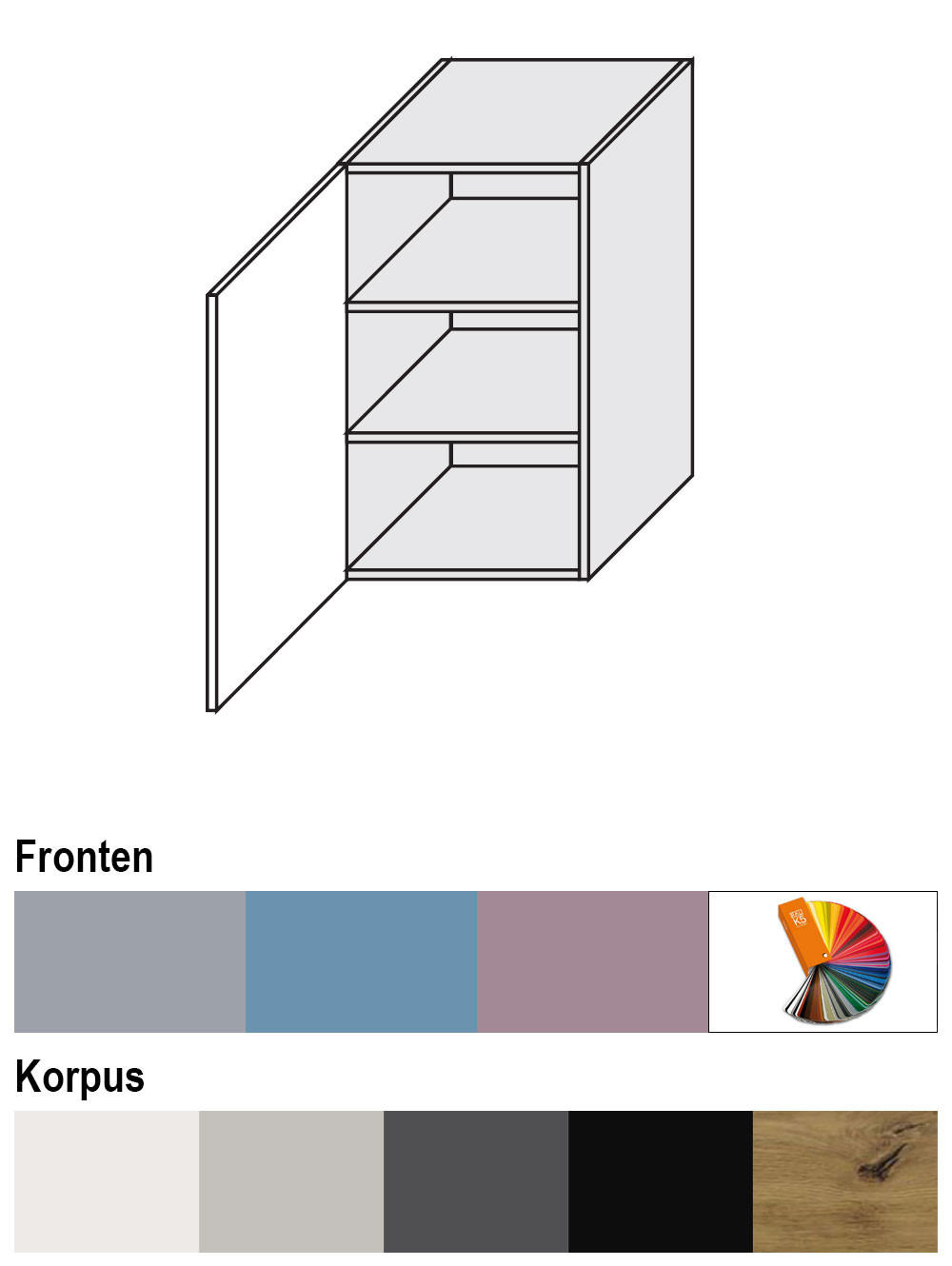 Thumbnail - Feldmann-Wohnen Hängeschrank, Violett, Eiche Artisan, Holz, 2 Fächer, 45x72x32.5 cm, Küchen, Küchenmöbel, Küchenschränke...
