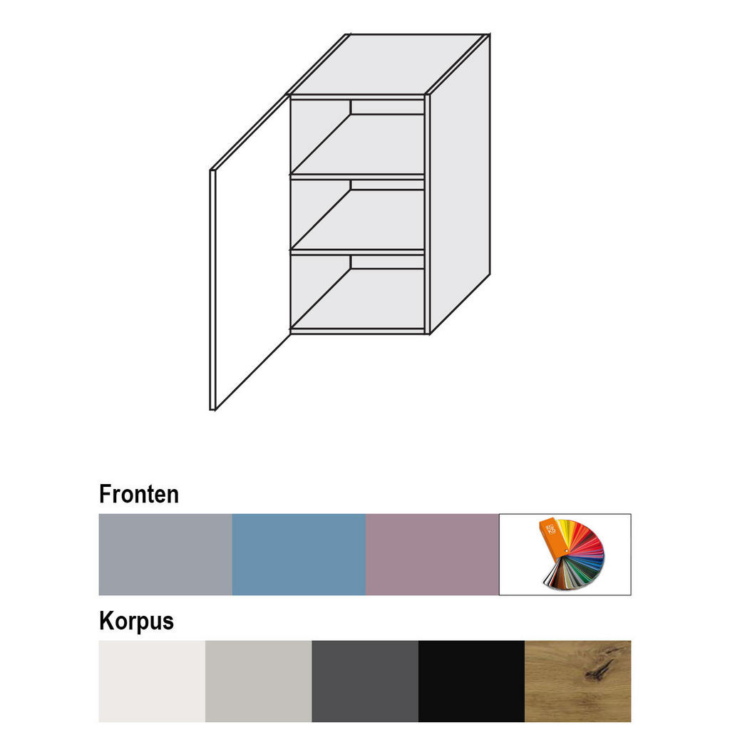 Thumbnail - Feldmann-Wohnen Hängeschrank, Blau, Eiche Artisan, Holz, 2 Fächer, 45x72x32.5 cm, Küchen, Küchenmöbel, Küchenschränke, K...