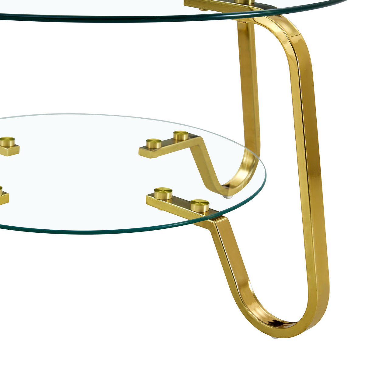 COUCHTISCH 80/80/45 cm mit 2 Glasablagen und Metallgestell in Goldoptik, Gold - Goldfarben, Metall (80/80/45cm) - Redom