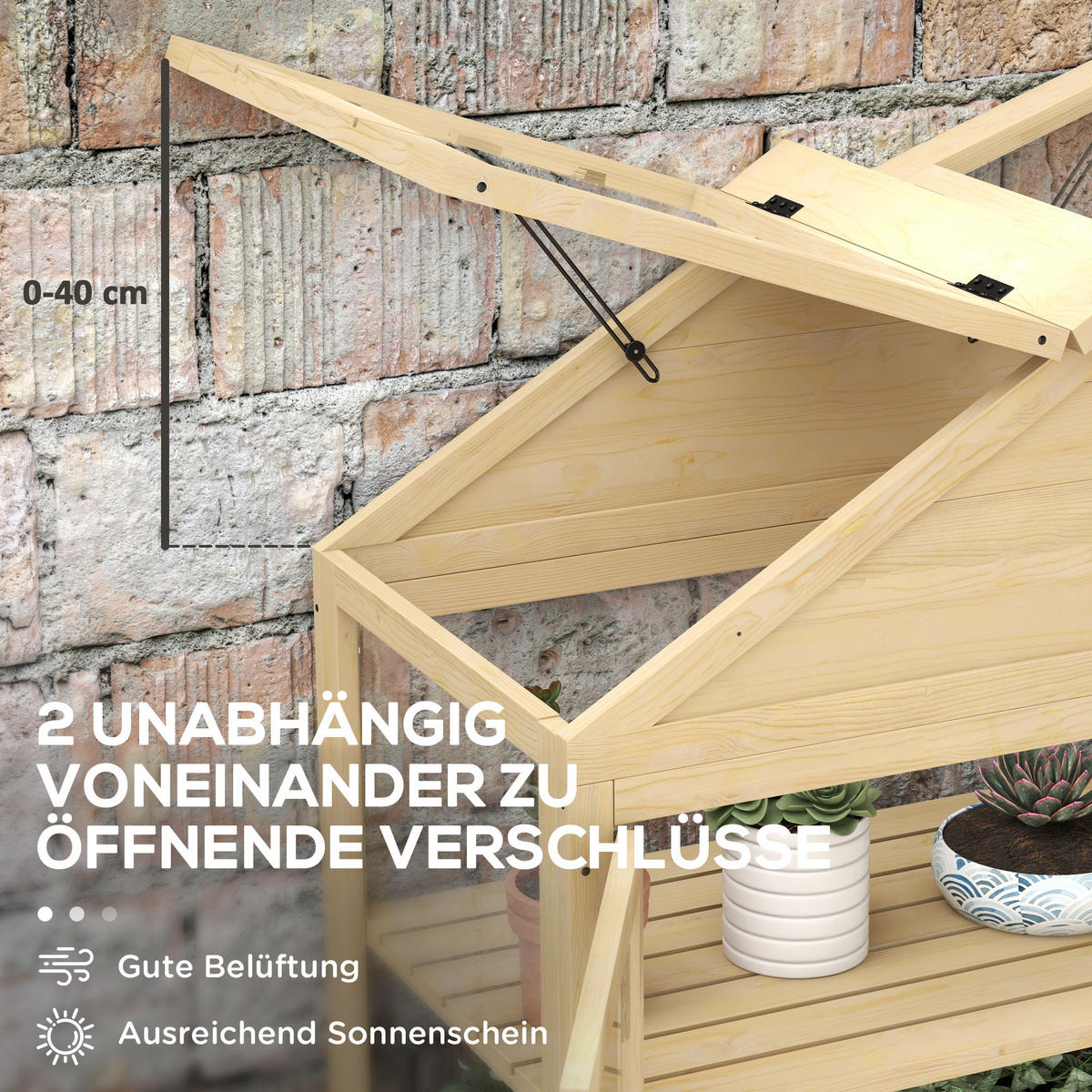 FRÜHBEET aus Holz Abschließbar Gewächshaus Dachfenster, für Garten, Balkon, Natur - Fichtefarben, Holz/Kunststoff (56.5/178/100cm) - Outsunny