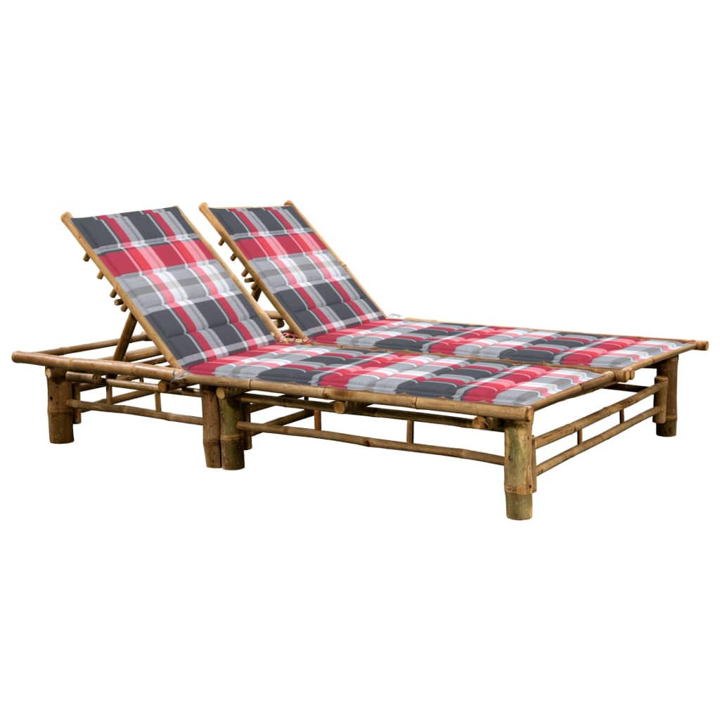 2-PERSONEN-SONNENLIEGE mit Auflagen Bambus - Braun, Holz (130/87/200cm) - furnicato