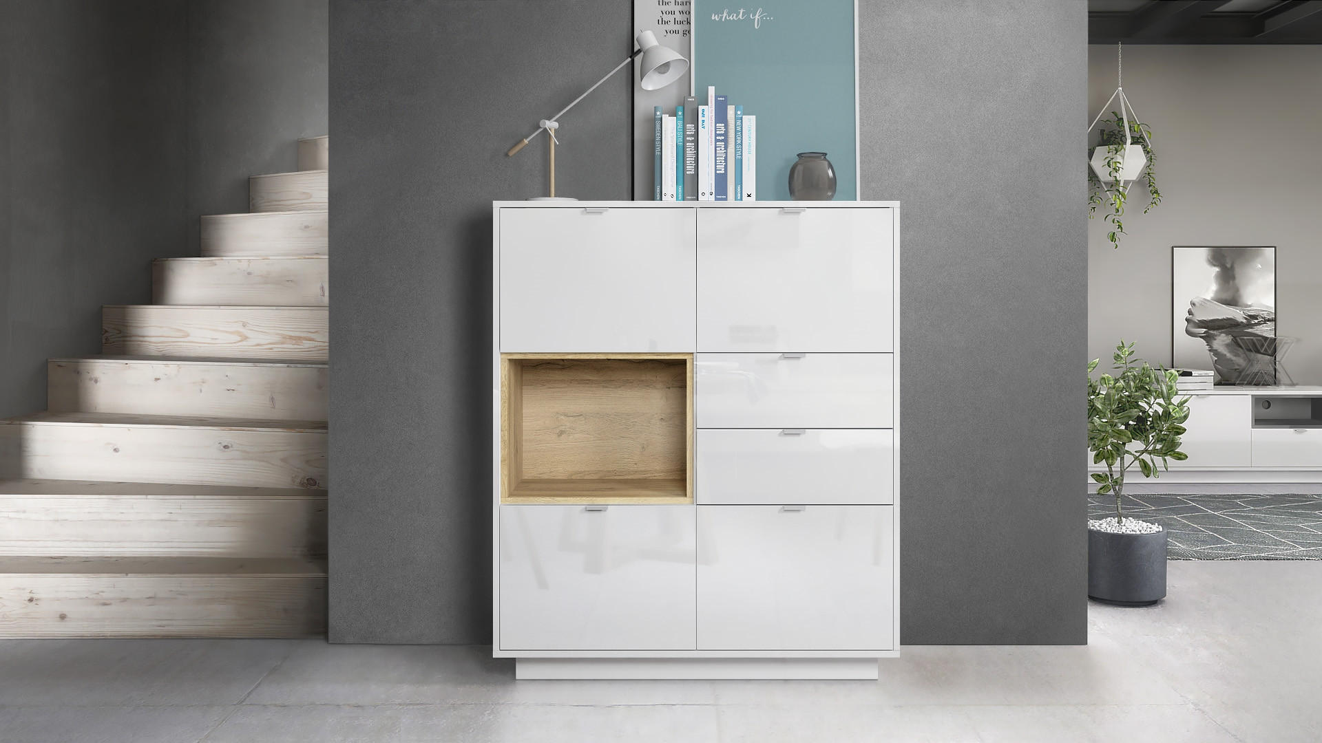 HIGHBOARD Metro Einsatz in Eiche Natur - Eichefarben, Holzwerkstoff (103/123/38cm) - Vladon