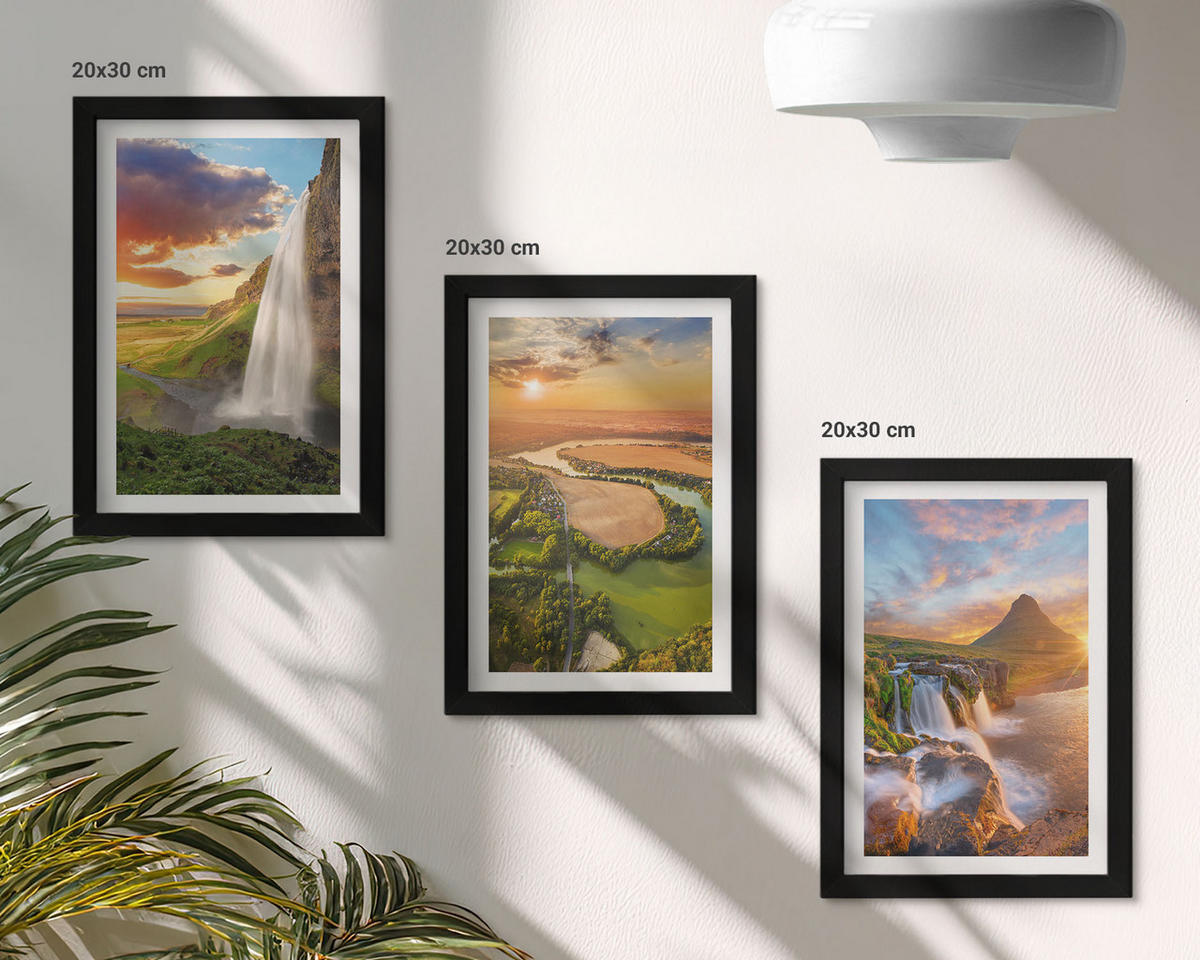 WANDBILDER 3er-Set - 20x30 cm Schwarzer Rahmen - Wasserfälle Landschaften im Westen - Schwarz, Kunststoff (20/30cm) - ArtPrintCave