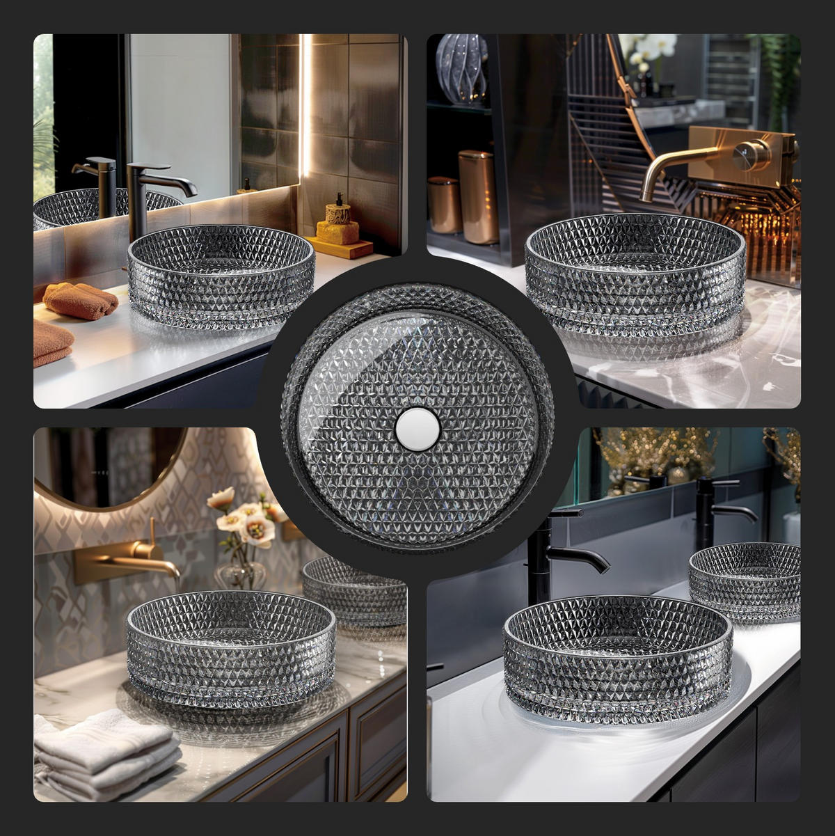 WASCHBECKEN Glas Schwarz Rund 36/ 36/ 11,2 cm - Schwarz, Glas (36/11.2/36cm) - EMKE