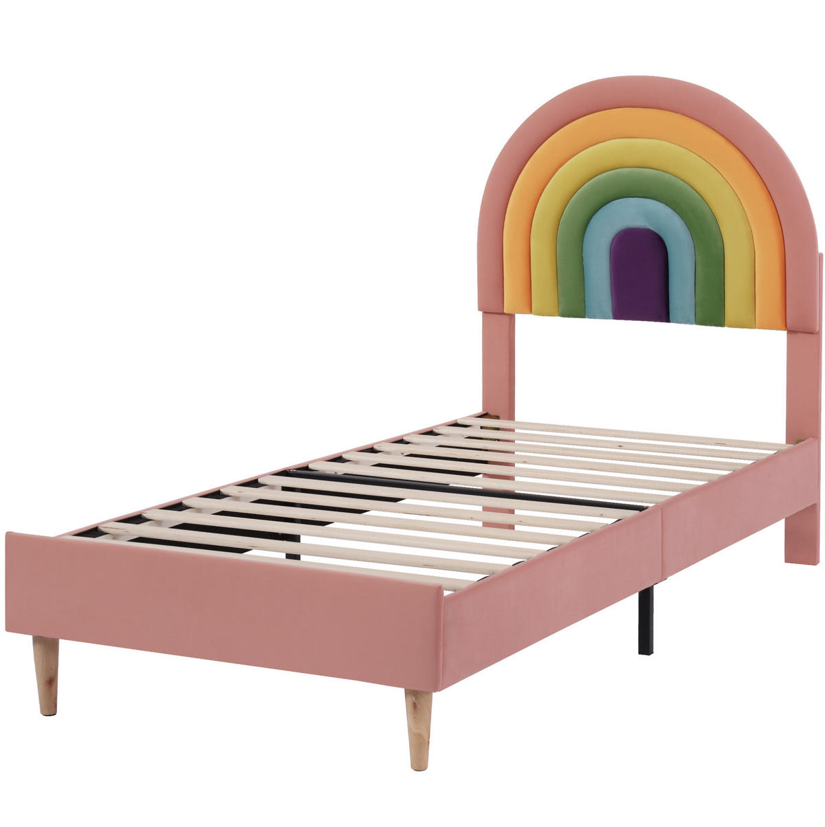 POLSTERBETT 90/200 cm mit Lattenrost, höhenverstellbarem Kopfteil und Regenbogen-Design aus Samt, Pink - Rosa, Textil (90/200cm) - Redom