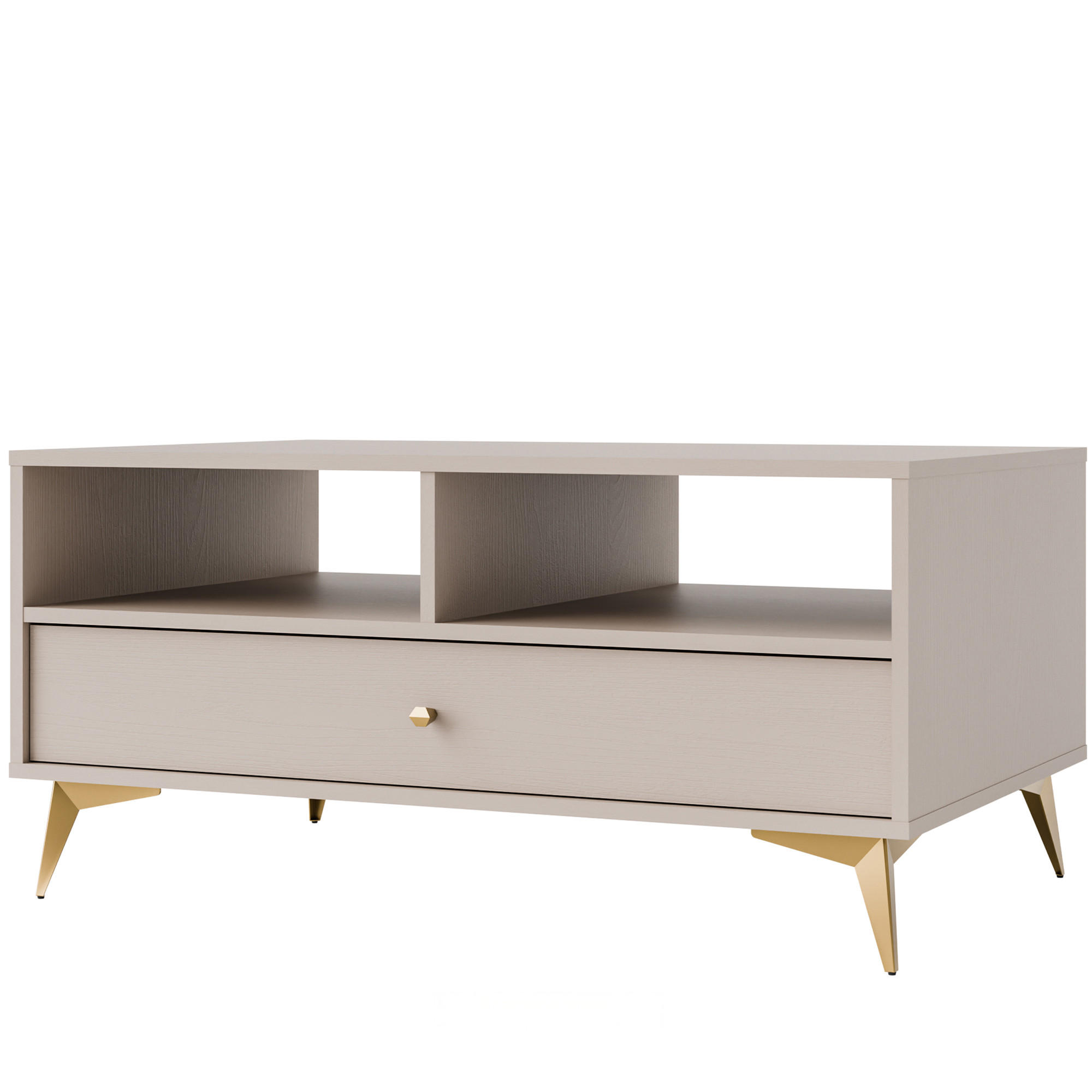 KAFFEETISCH FLOREN, Creme/Gold - Creme, Holzwerkstoff/Metall (65/100.2/48.5cm) - KONSIMO®